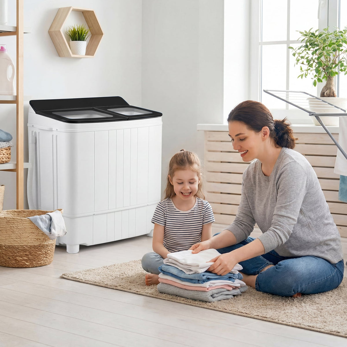 Portable Washing Machine 18 lbs Mini Laundry Machine with 11 LBS Washer-Black-Washing Machines-DECOROLALA