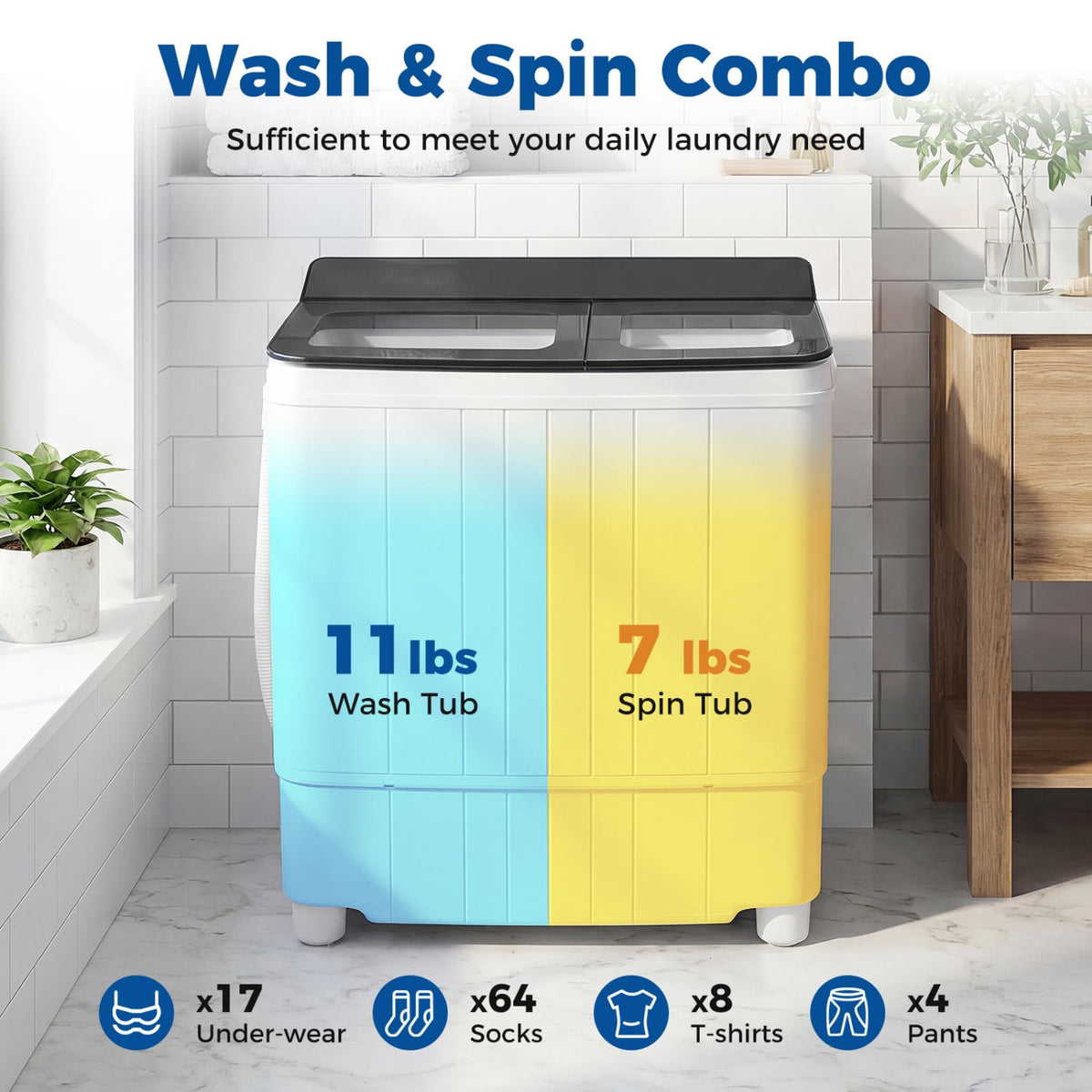 Portable Washing Machine 18 lbs Mini Laundry Machine with 11 LBS Washer-Grey-Washing Machines-DECOROLALA