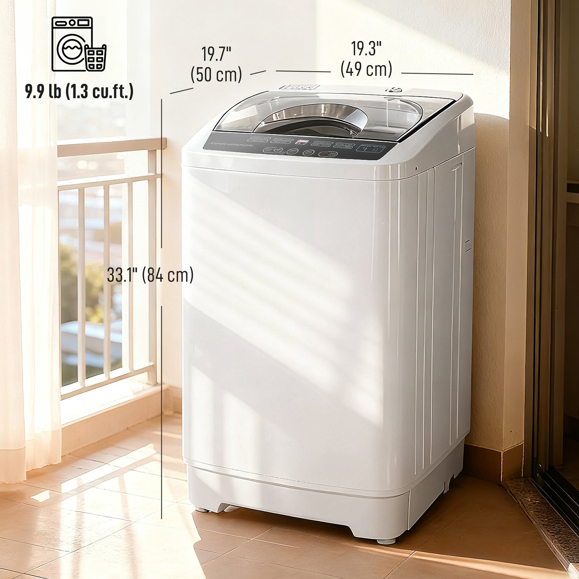Portable Washing Machine - 1.3 cu.ft. Full Automatic White-DECOROLALA