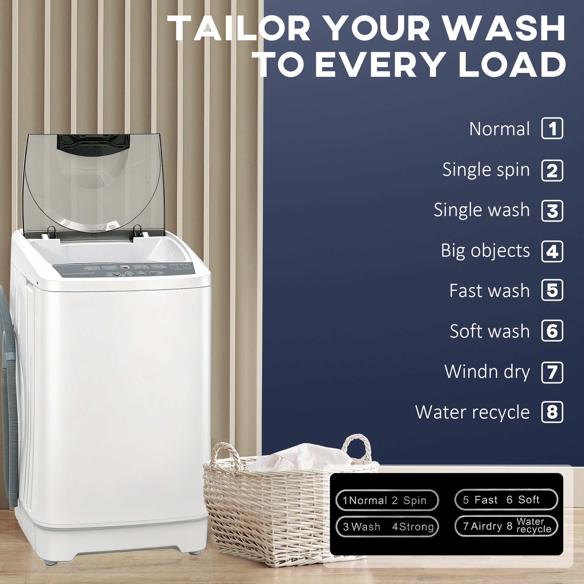 Portable Washing Machine - 1.3 cu.ft. Full Automatic White-DECOROLALA