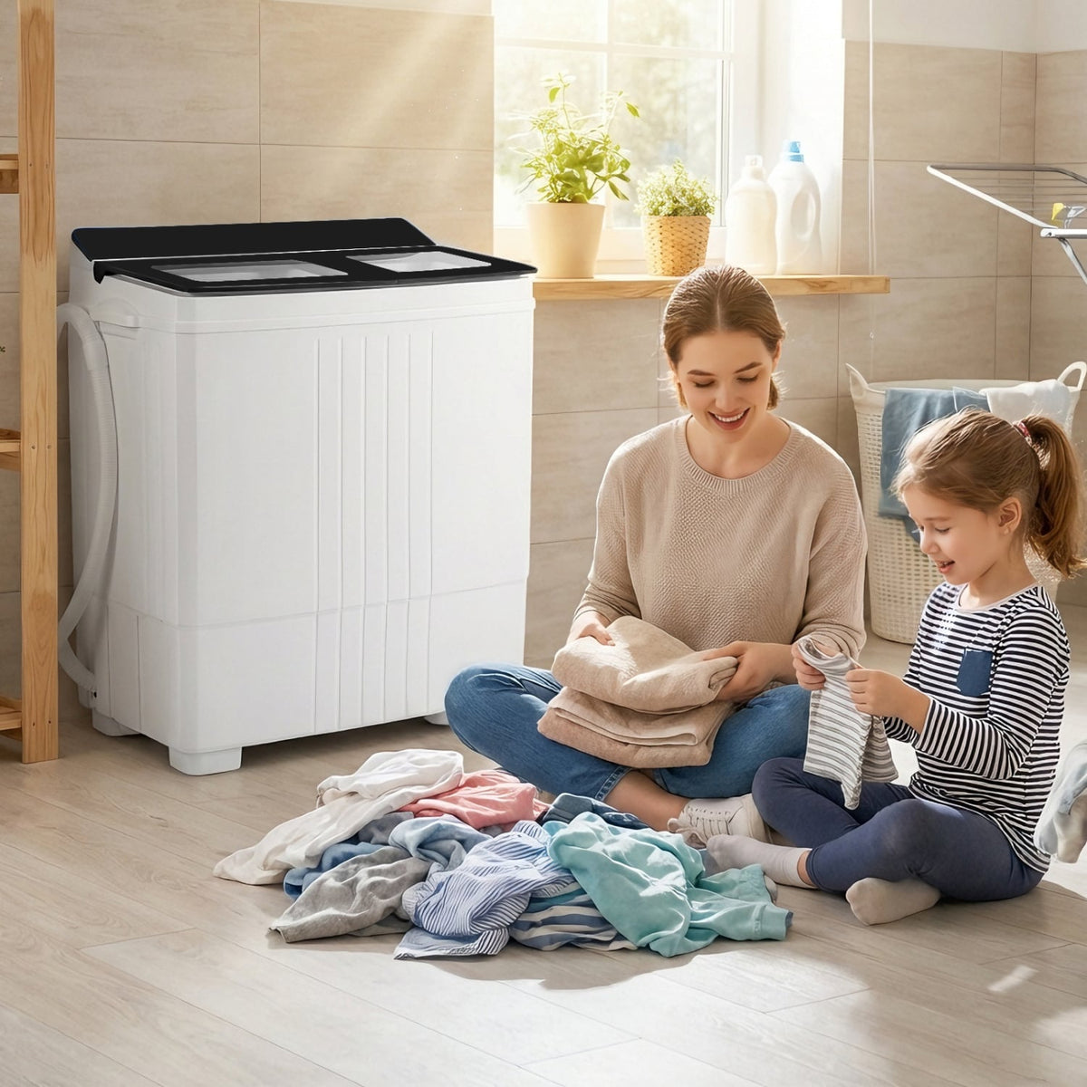 Portable Washing Machine with 12 LBS Washer and 8 LBS Spinner Combo for Apartments-Black-Washing Machines-DECOROLALA
