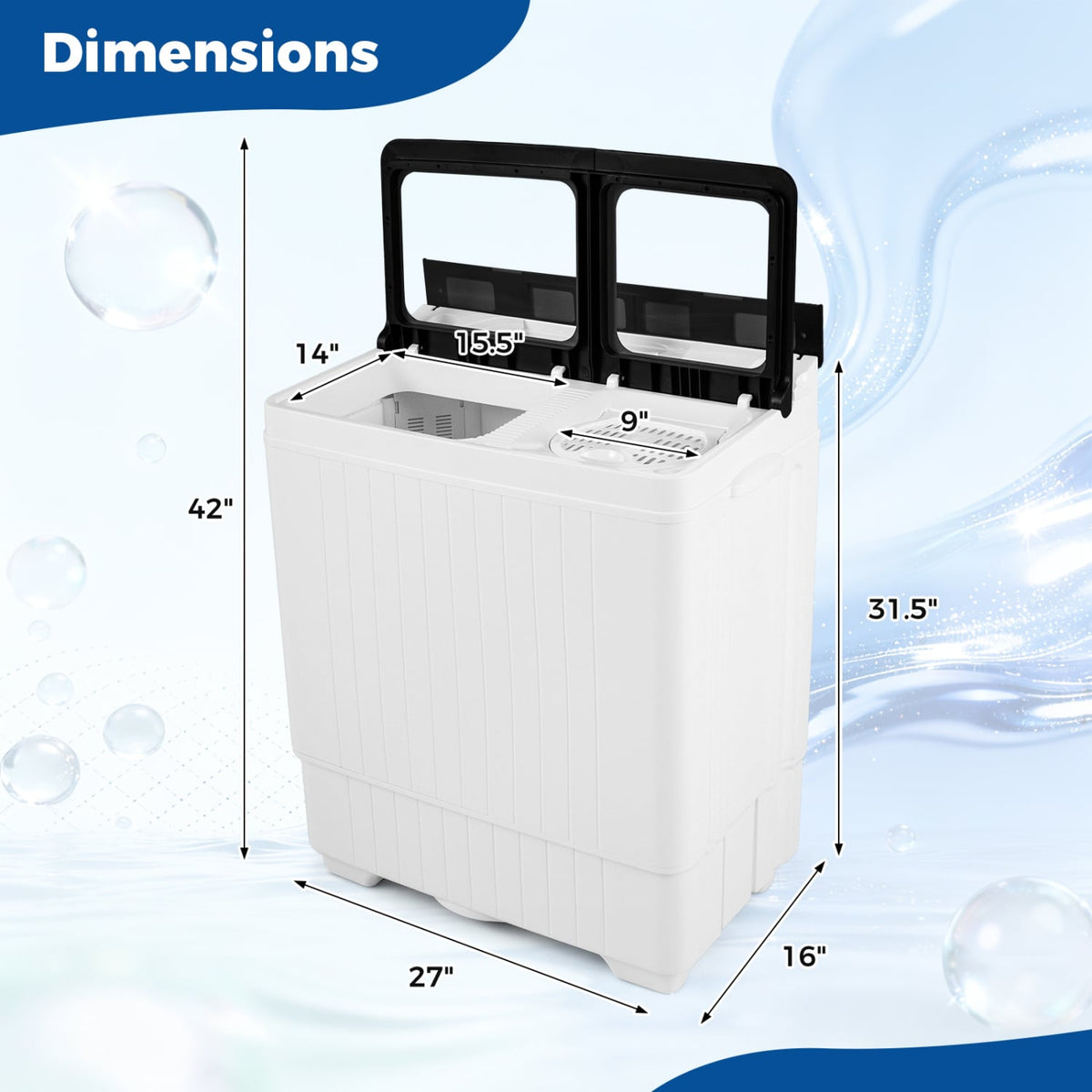 Portable Washing Machine with 18 LBS Washer and 8 LBS Spinner Combo-Black-Washing Machines-DECOROLALA