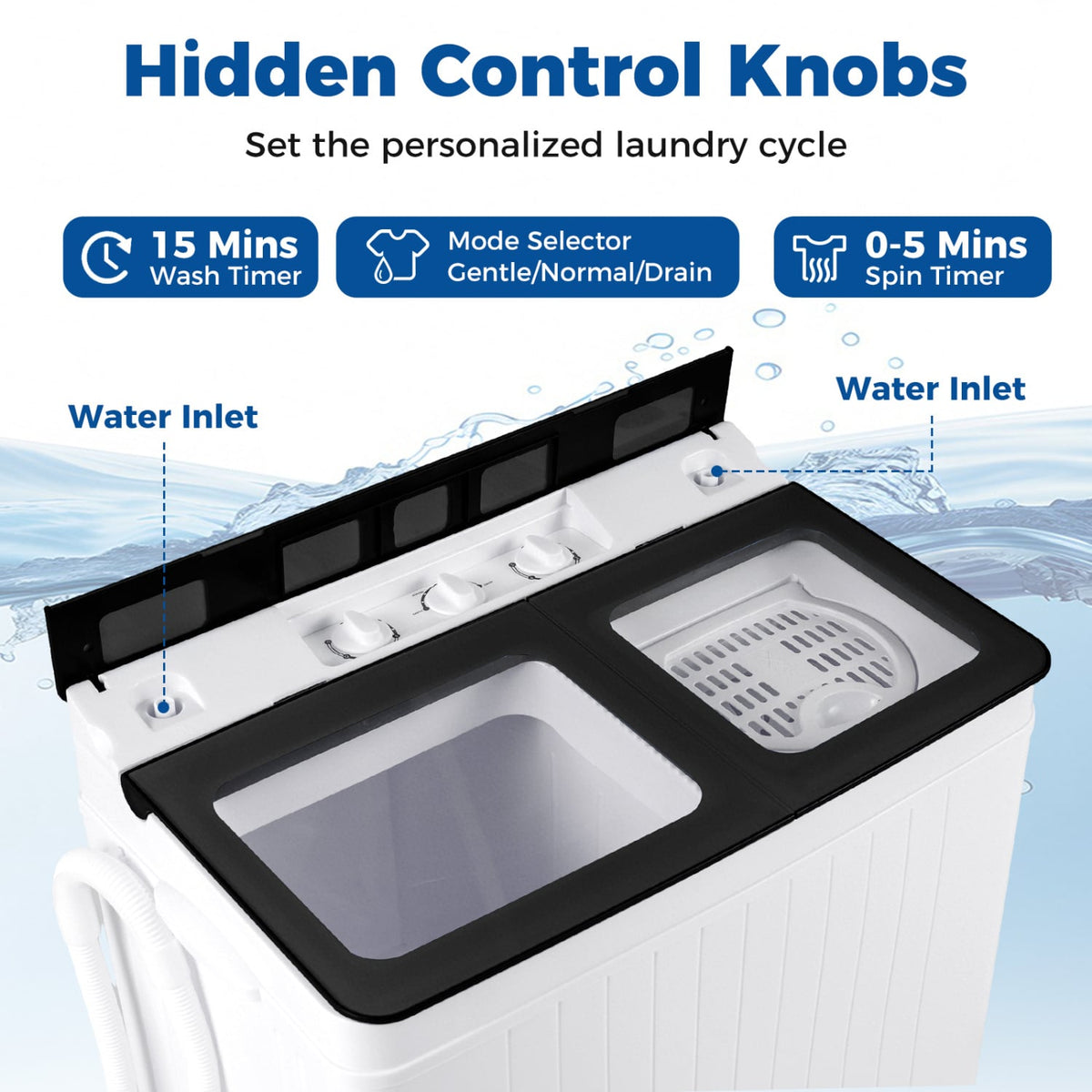 Portable Washing Machine with 18 LBS Washer and 8 LBS Spinner Combo-Black-Washing Machines-DECOROLALA