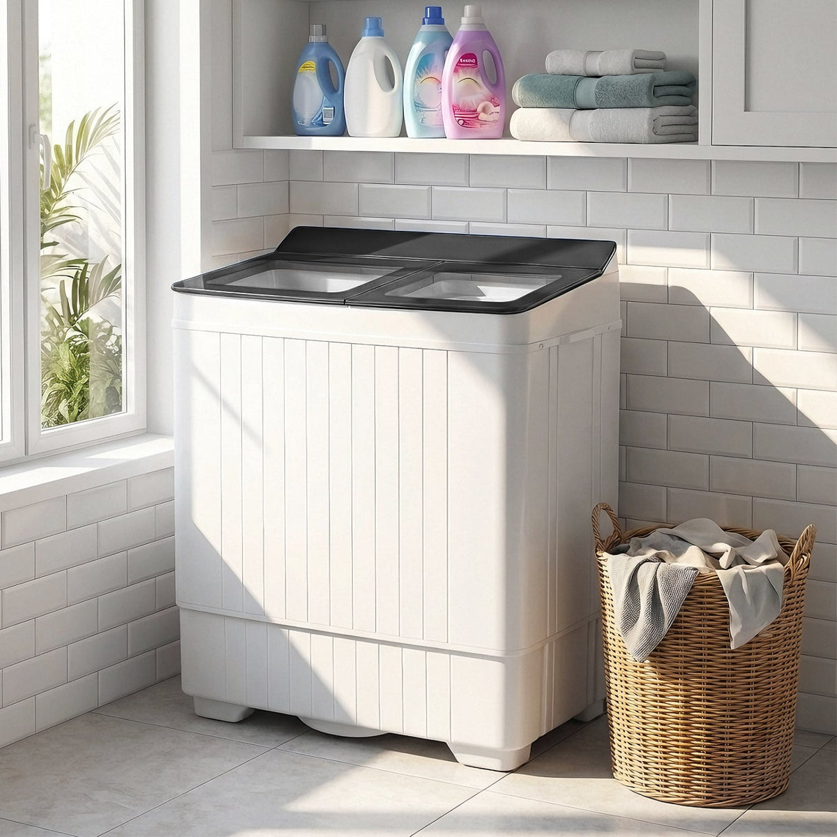 Portable Washing Machine with 18 LBS Washer and 8 LBS Spinner Combo-Gray-Washing Machines-DECOROLALA