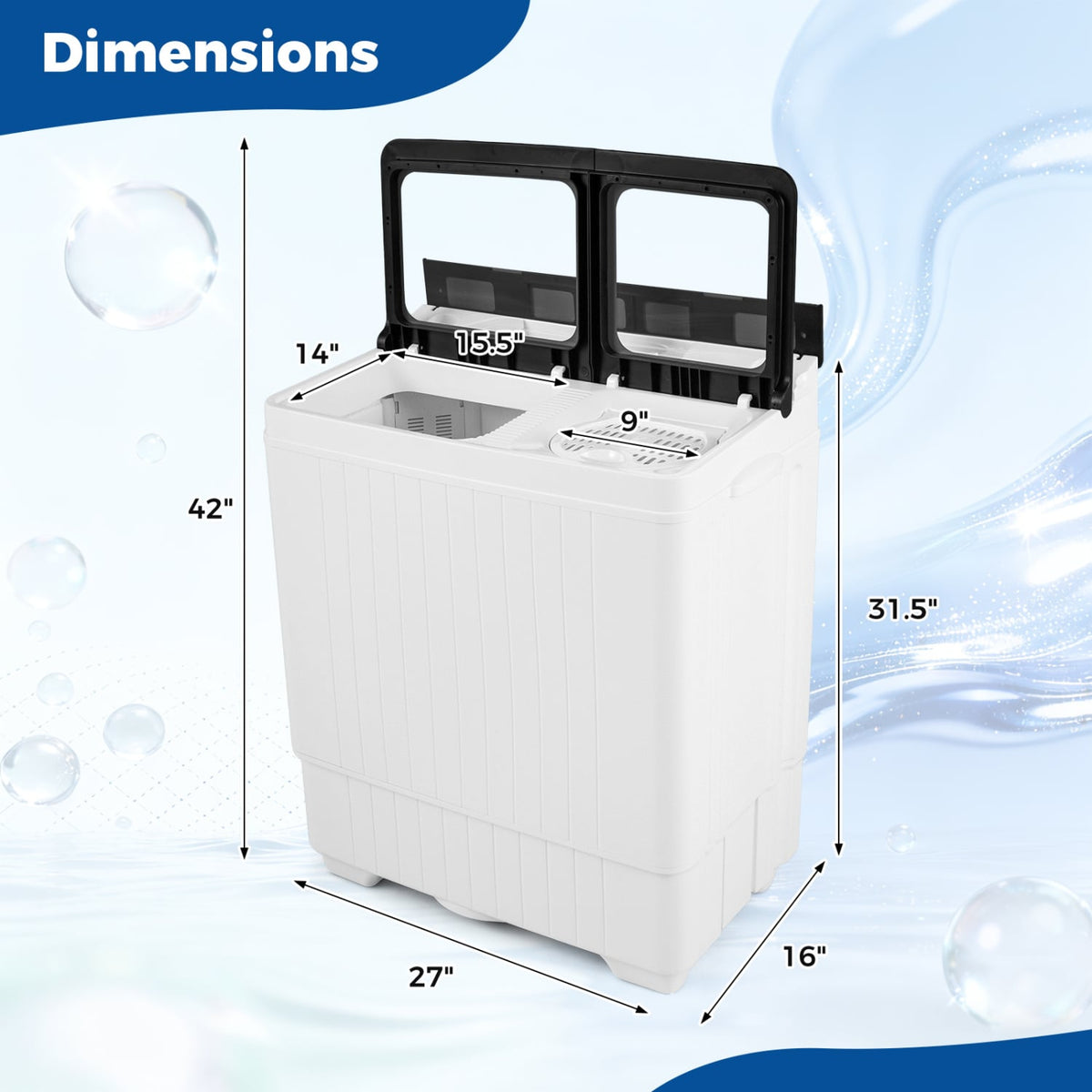 Portable Washing Machine with 18 LBS Washer and 8 LBS Spinner Combo-Gray-Washing Machines-DECOROLALA