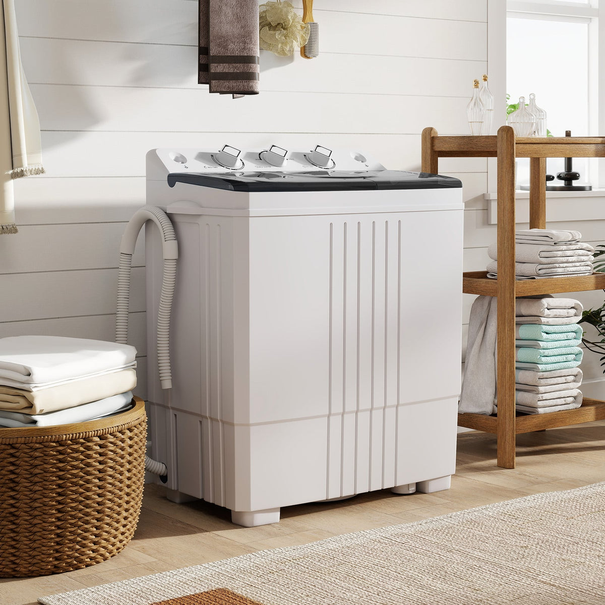 Portable Washing Machine with Built-in Drain Pump-Black-Washing Machines-DECOROLALA