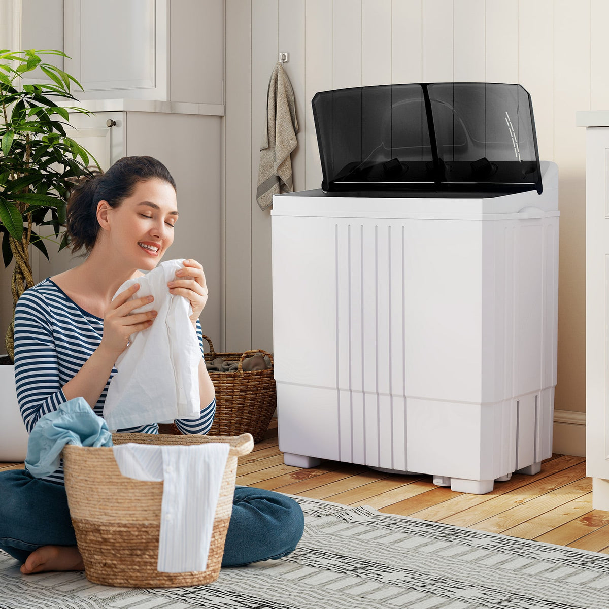 Portable Washing Machine with Built-in Drain Pump-Black-Washing Machines-DECOROLALA
