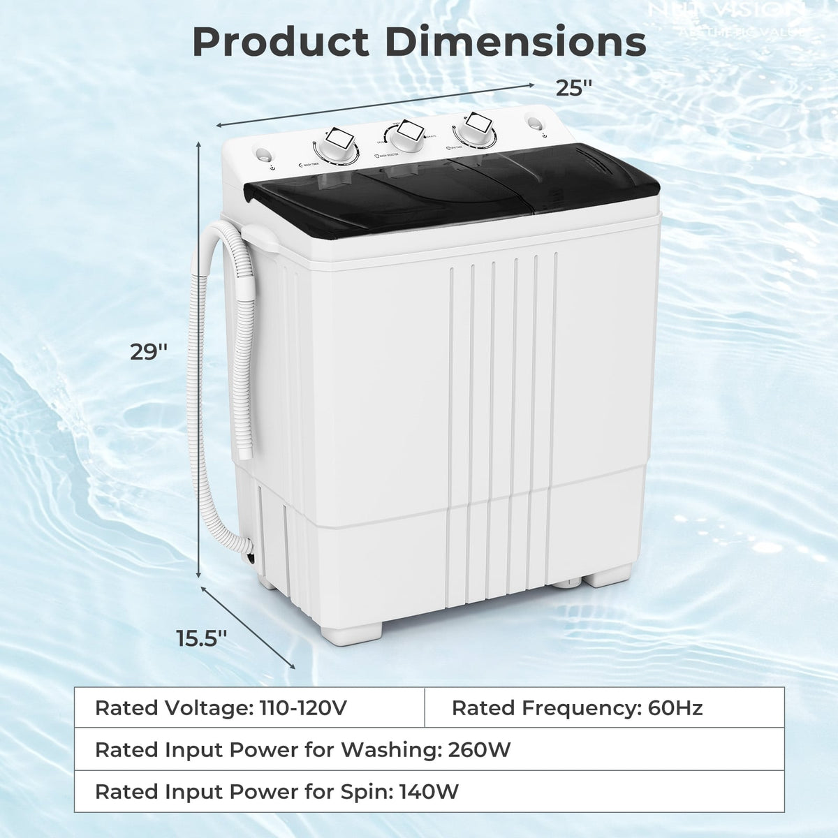 Portable Washing Machine with Built-in Drain Pump-Black-Washing Machines-DECOROLALA
