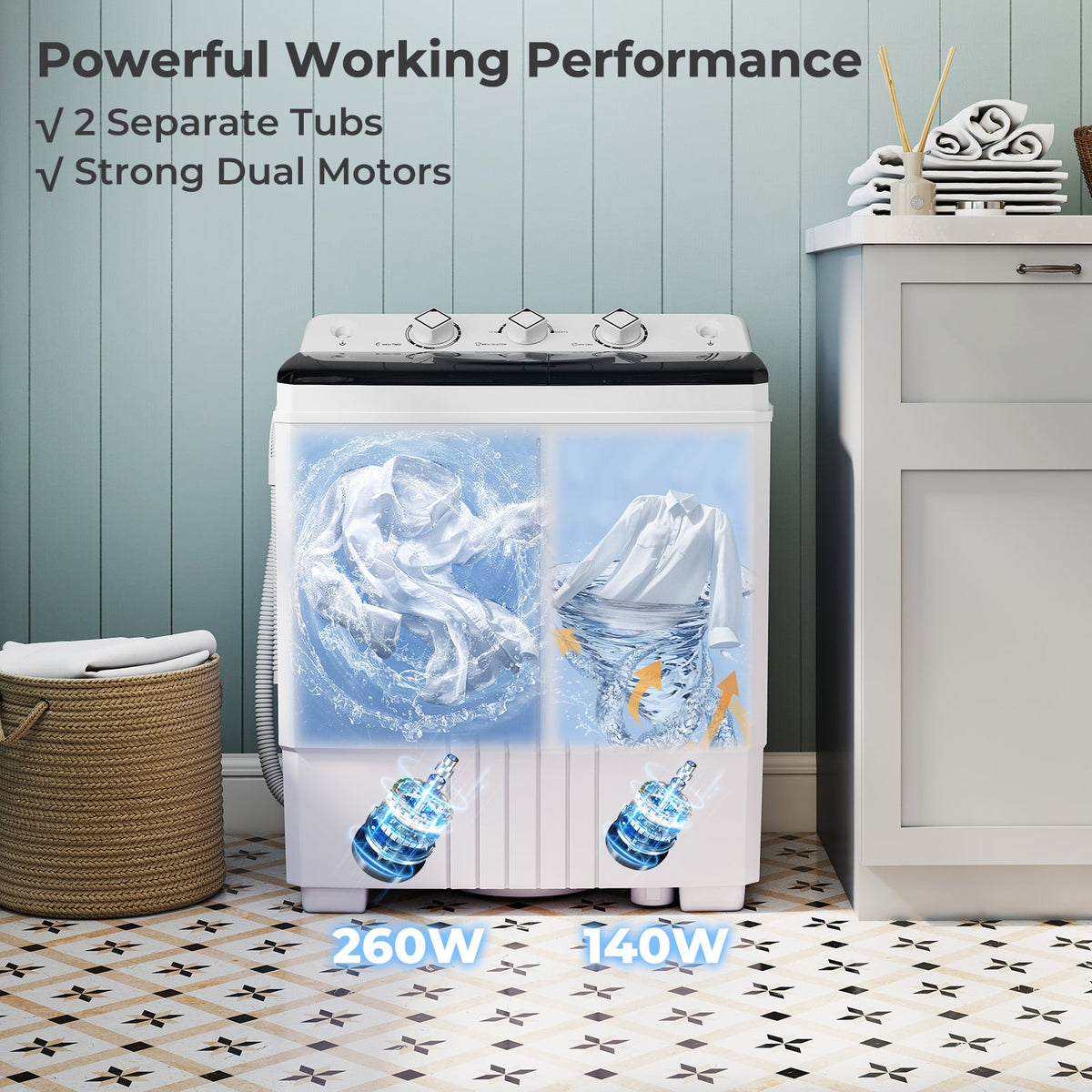 Portable Washing Machine with Built-in Drain Pump-Black-Washing Machines-DECOROLALA