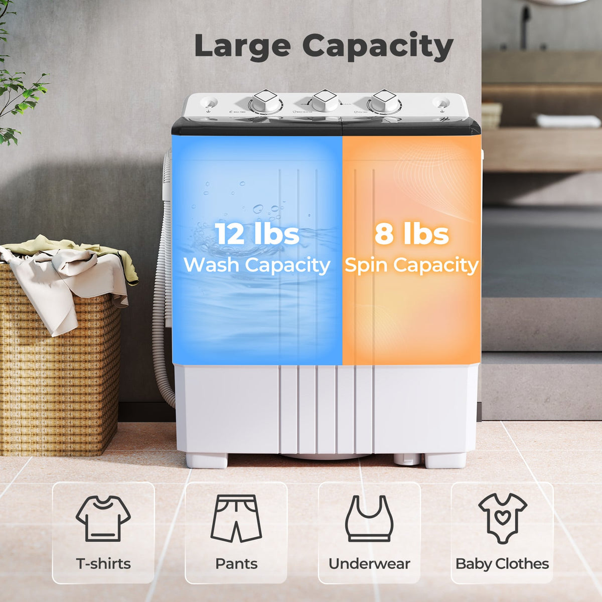 Portable Washing Machine with Built-in Drain Pump-Black-Washing Machines-DECOROLALA