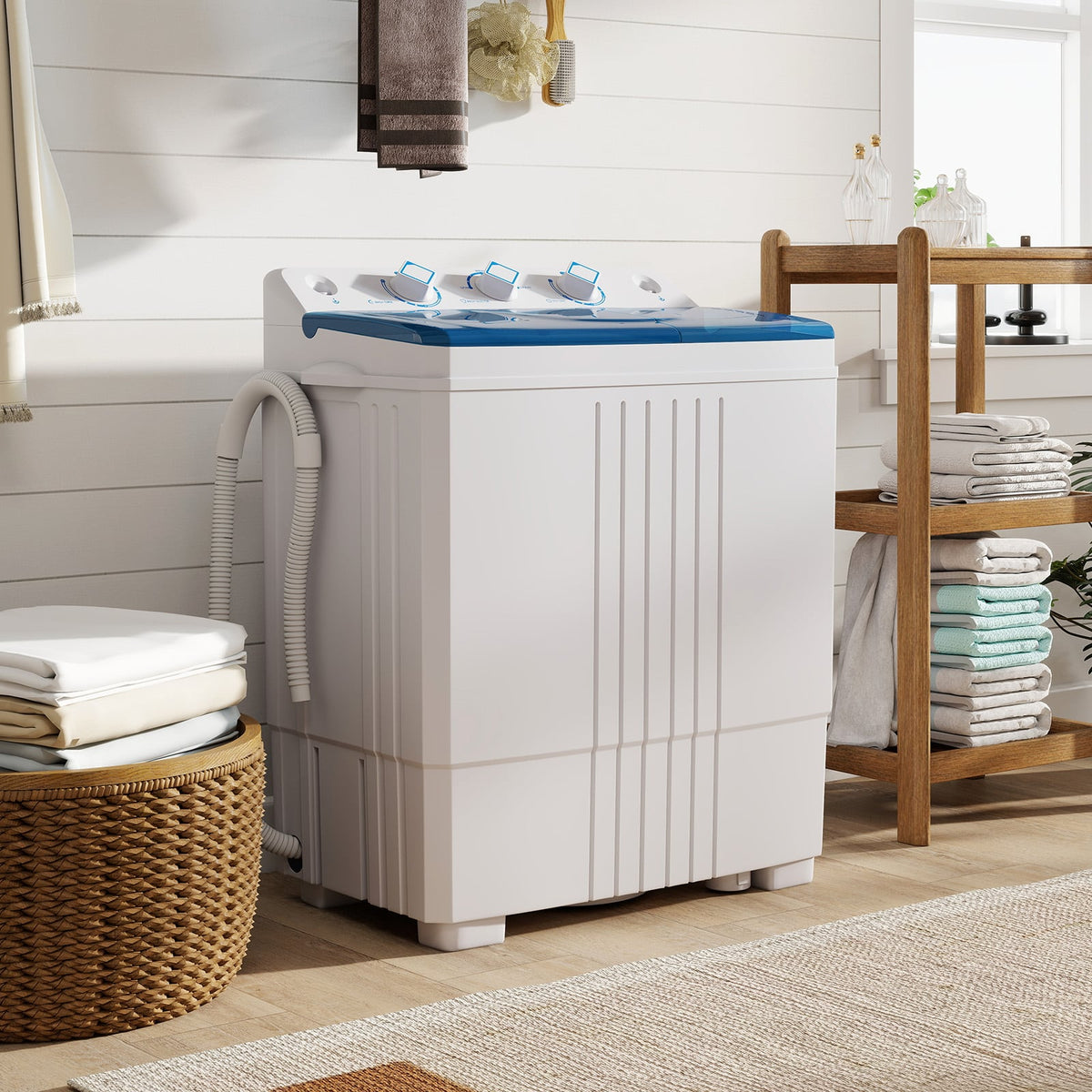 Portable Washing Machine with Built-in Drain Pump-Blue-Washing Machines-DECOROLALA