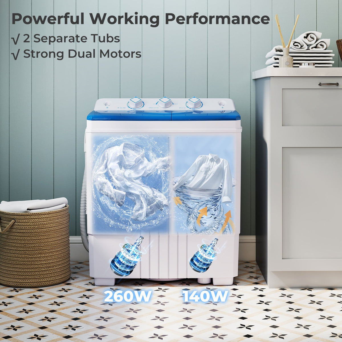 Portable Washing Machine with Built-in Drain Pump-Blue-Washing Machines-DECOROLALA