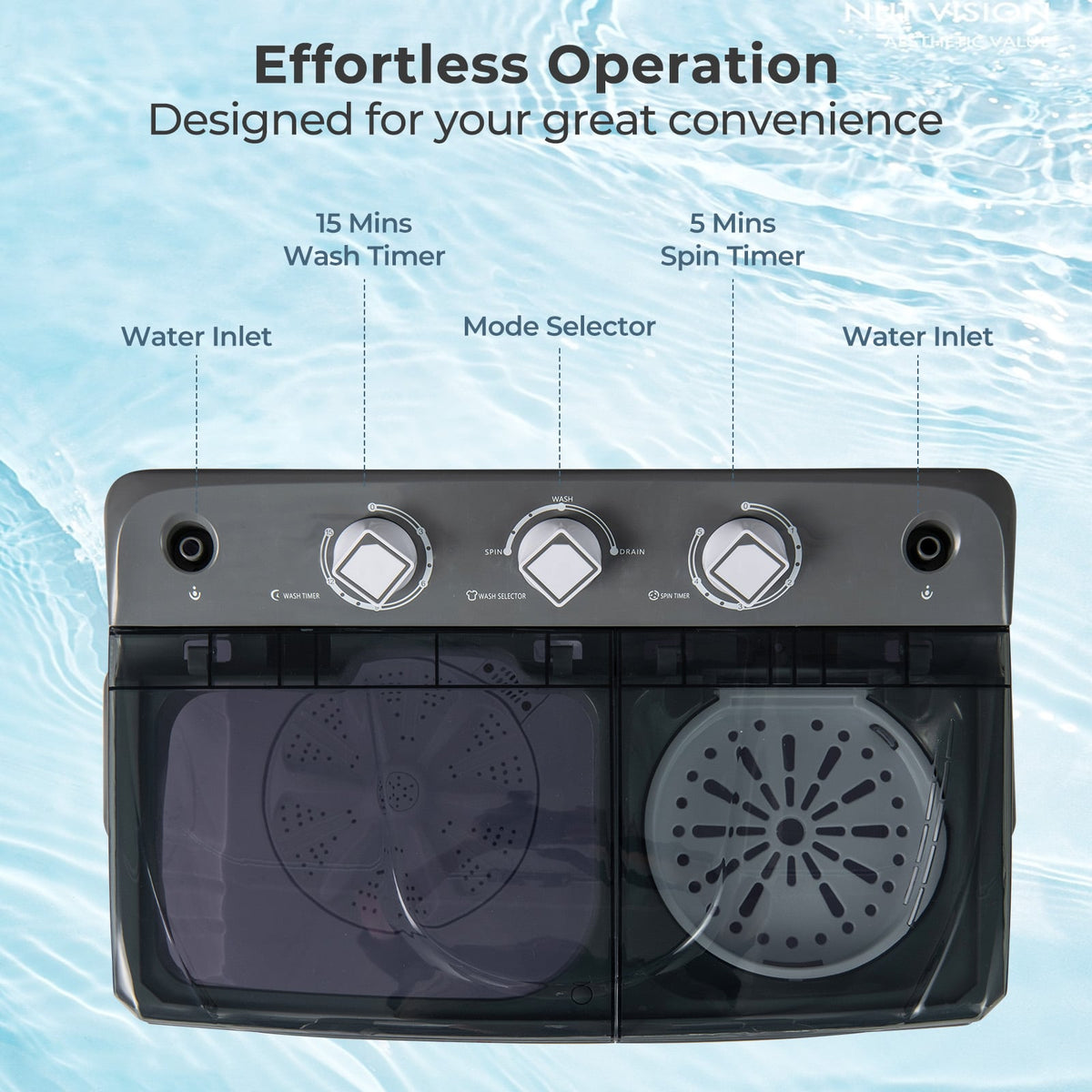 Portable Washing Machine with Built-in Drain Pump-Gray-Washing Machines-DECOROLALA