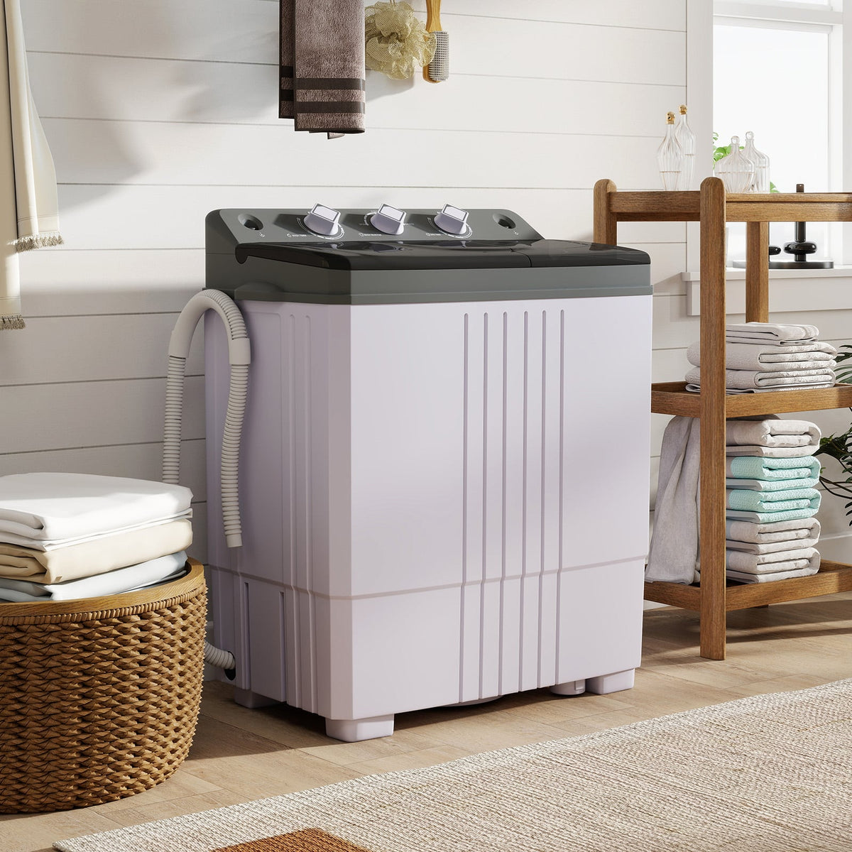 Portable Washing Machine with Built-in Drain Pump-Gray-Washing Machines-DECOROLALA