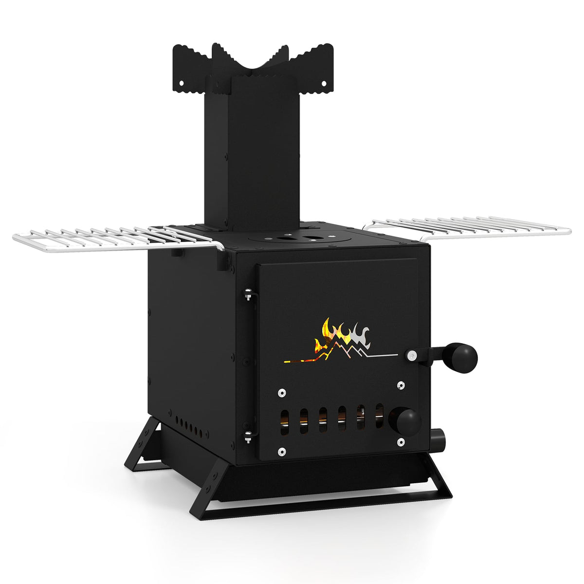 Portable Wood Burning Stove Mini Heater Burner with Pot Rack Oven Pan-Black-Fire Pits-DECOROLALA