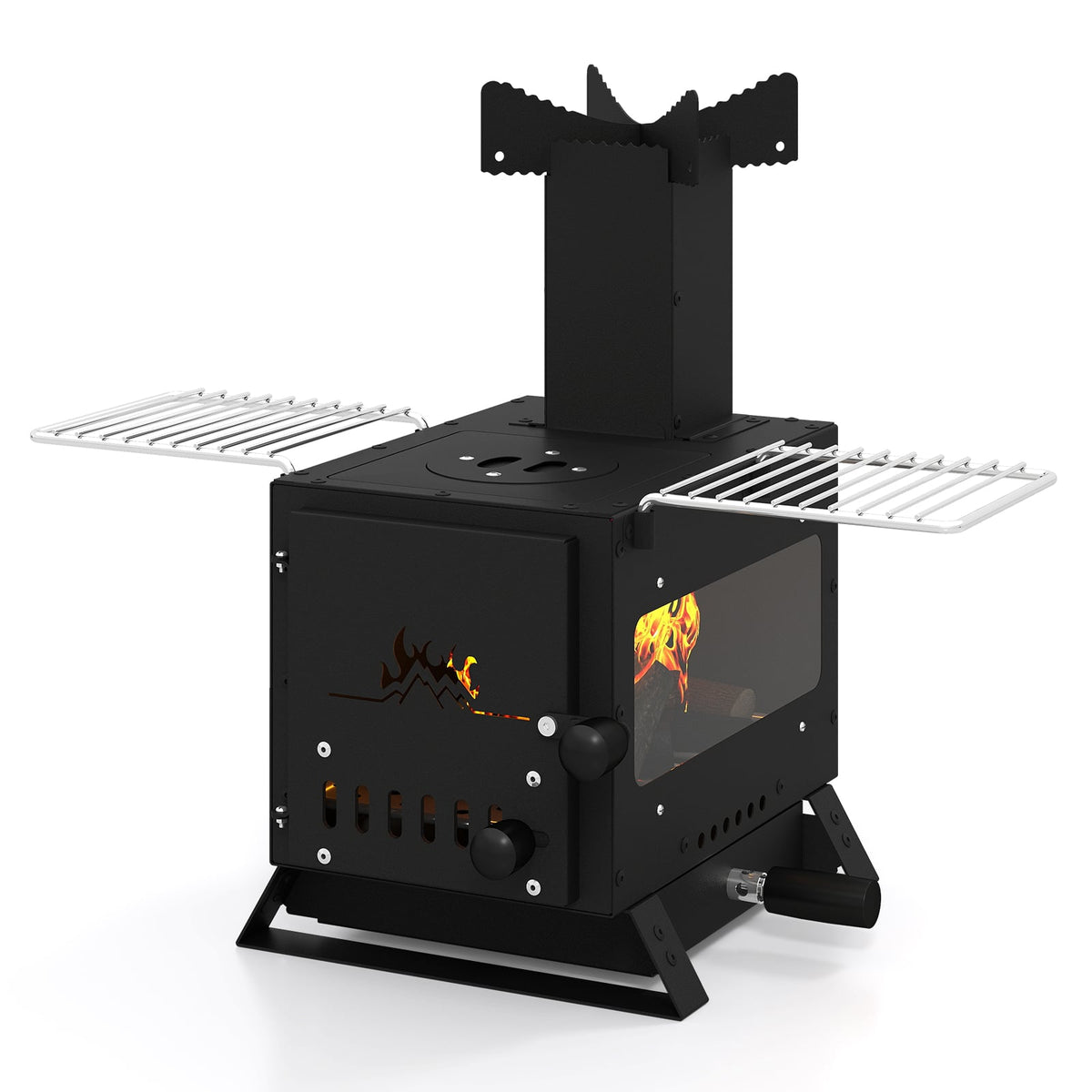 Portable Wood Burning Stove Mini Heater Burner with Pot Rack Oven Pan-Black-Fire Pits-DECOROLALA
