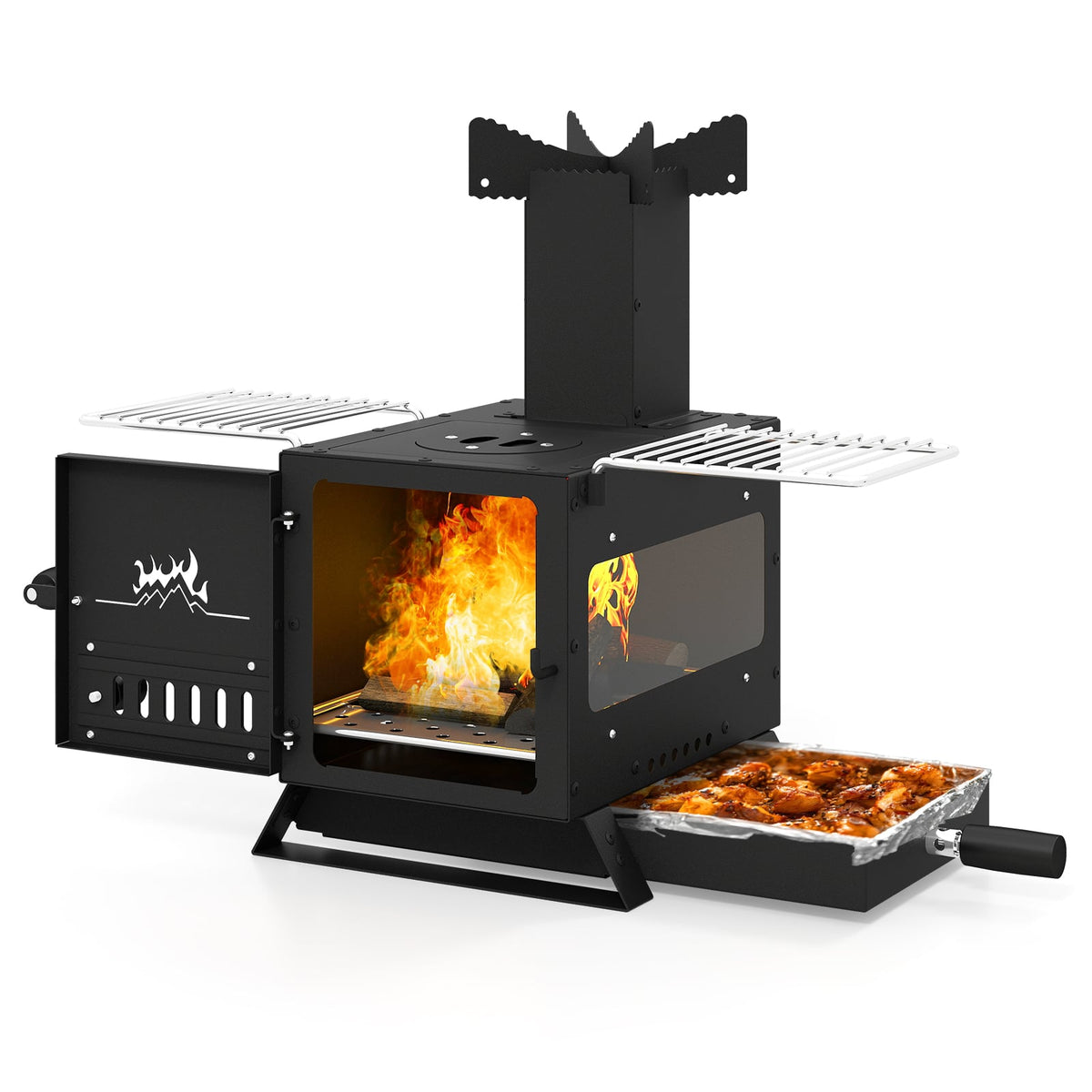 Portable Wood Burning Stove Mini Heater Burner with Pot Rack Oven Pan-Black-Fire Pits-DECOROLALA