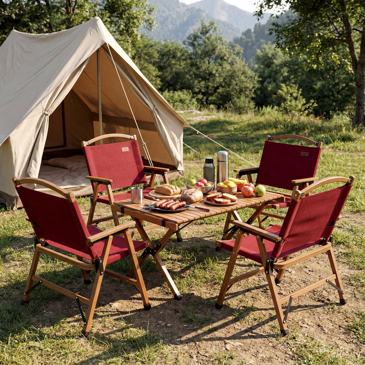 Portable and Lightweight Folding Camping Chair for Patio Picnic Leisure Fishing Travel Beach-Red-Camping Furniture-DECOROLALA