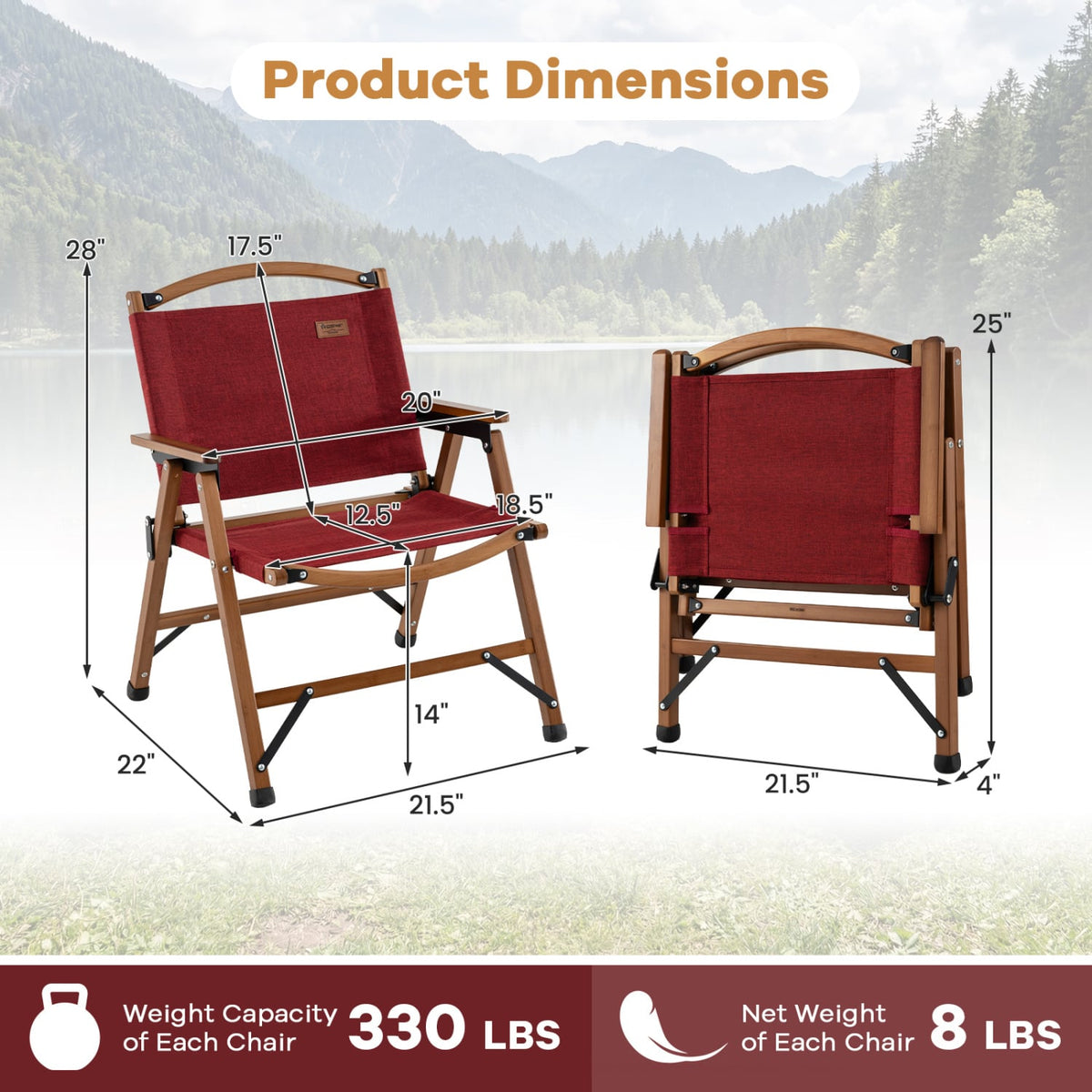 Portable and Lightweight Folding Camping Chair for Patio Picnic Leisure Fishing Travel Beach-Red-Camping Furniture-DECOROLALA