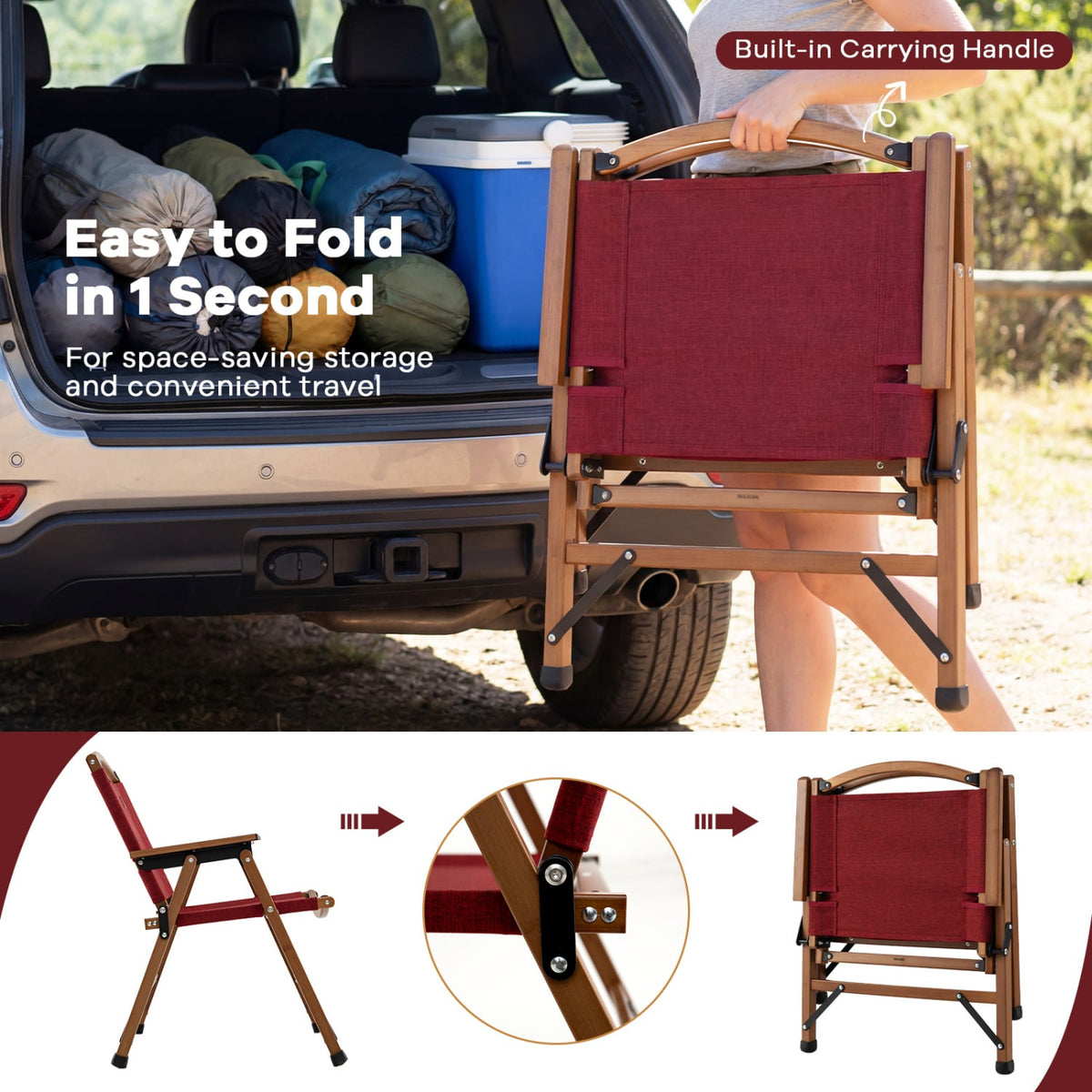 Portable and Lightweight Folding Camping Chair for Patio Picnic Leisure Fishing Travel Beach-Red-Camping Furniture-DECOROLALA