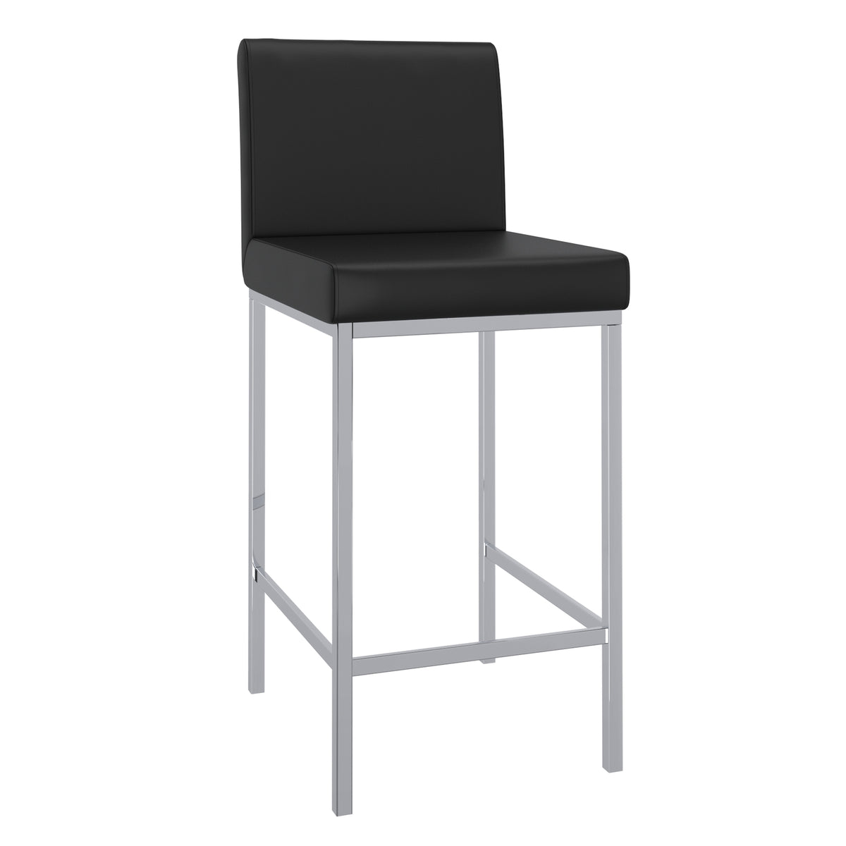 Porto 26" Counter Stool - Black Faux Leather and Chrome-Bar Stools-DECOROLALA