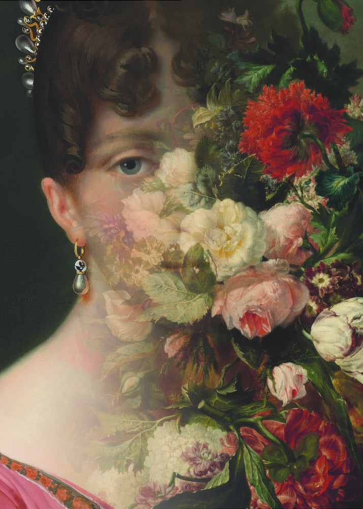 Portrait of Hortense de Beauharnais, queen of Holland with flower still life-canvas-DECOROLALA