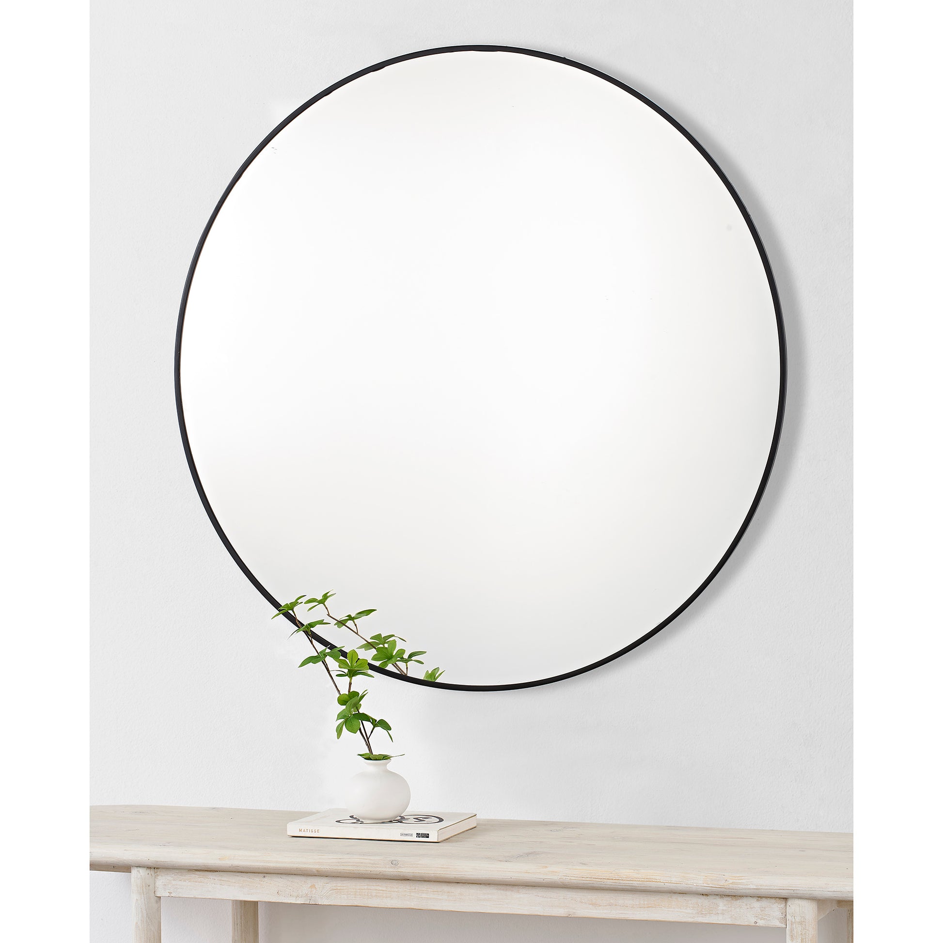 Posadas 36" Tall Round Wall Mirror, Black-Mirror-DECOROLALA
