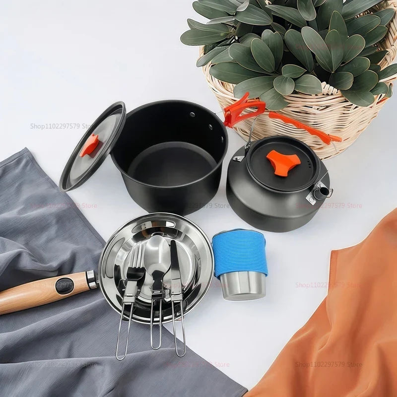 Pot Kettle Camping Cookware Set Grey-Camp Cooking-DECOROLALA