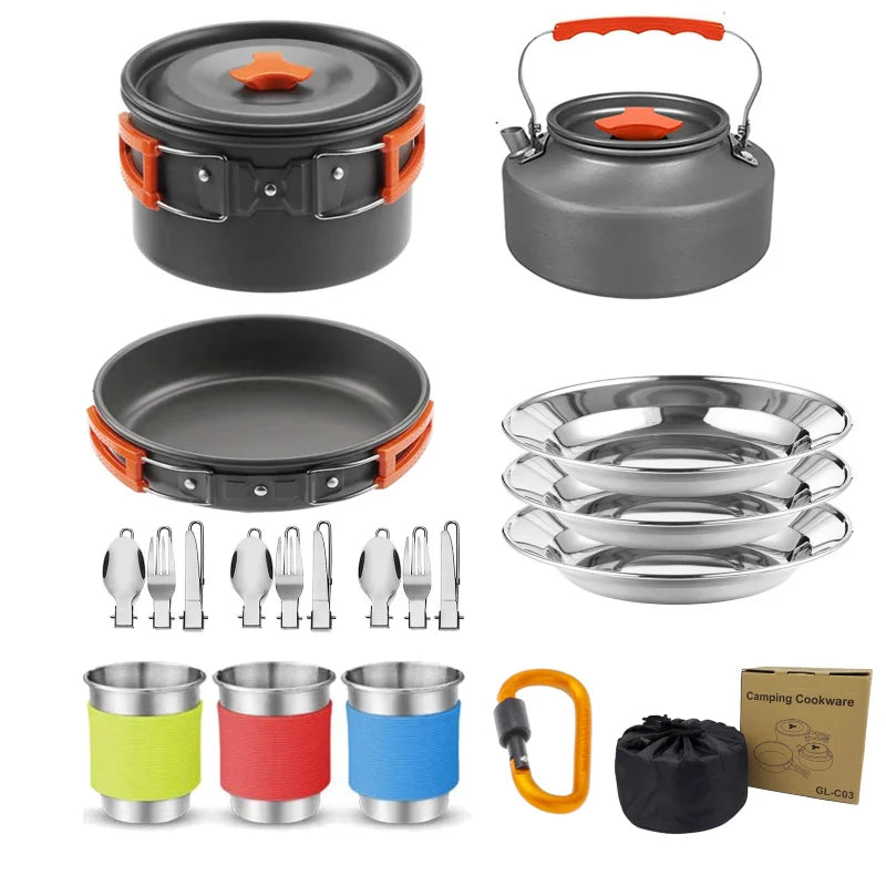 Pot Kettle Camping Cookware Set Grey-Camping Cookware & Dinnerware-DECOROLALA
