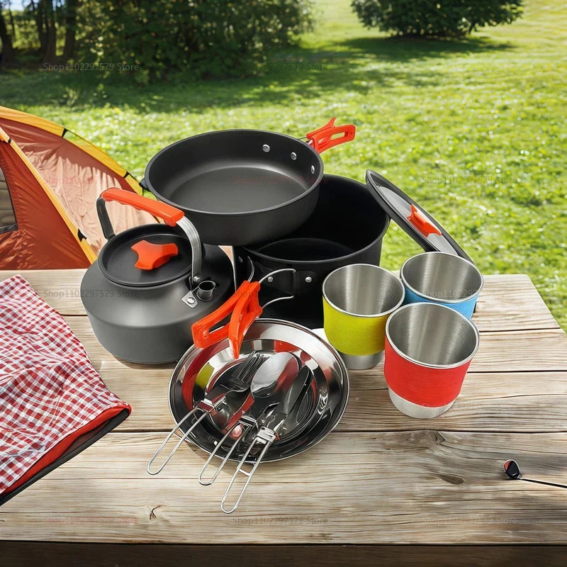 Pot Kettle Camping Cookware Set Grey-Camping Cookware & Dinnerware-DECOROLALA