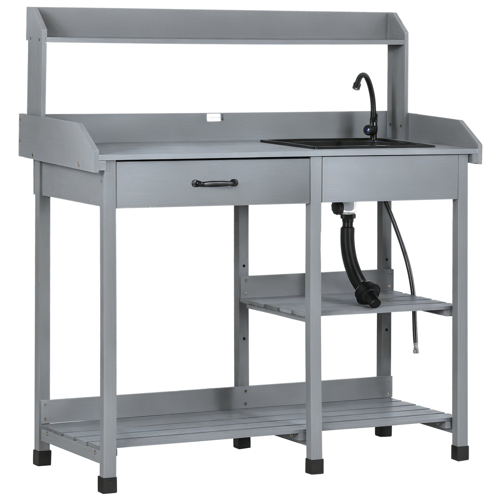 Potting Bench Grey 45.3" x 17.7" x 48.4" with Sink, Drawers-DECOROLALA