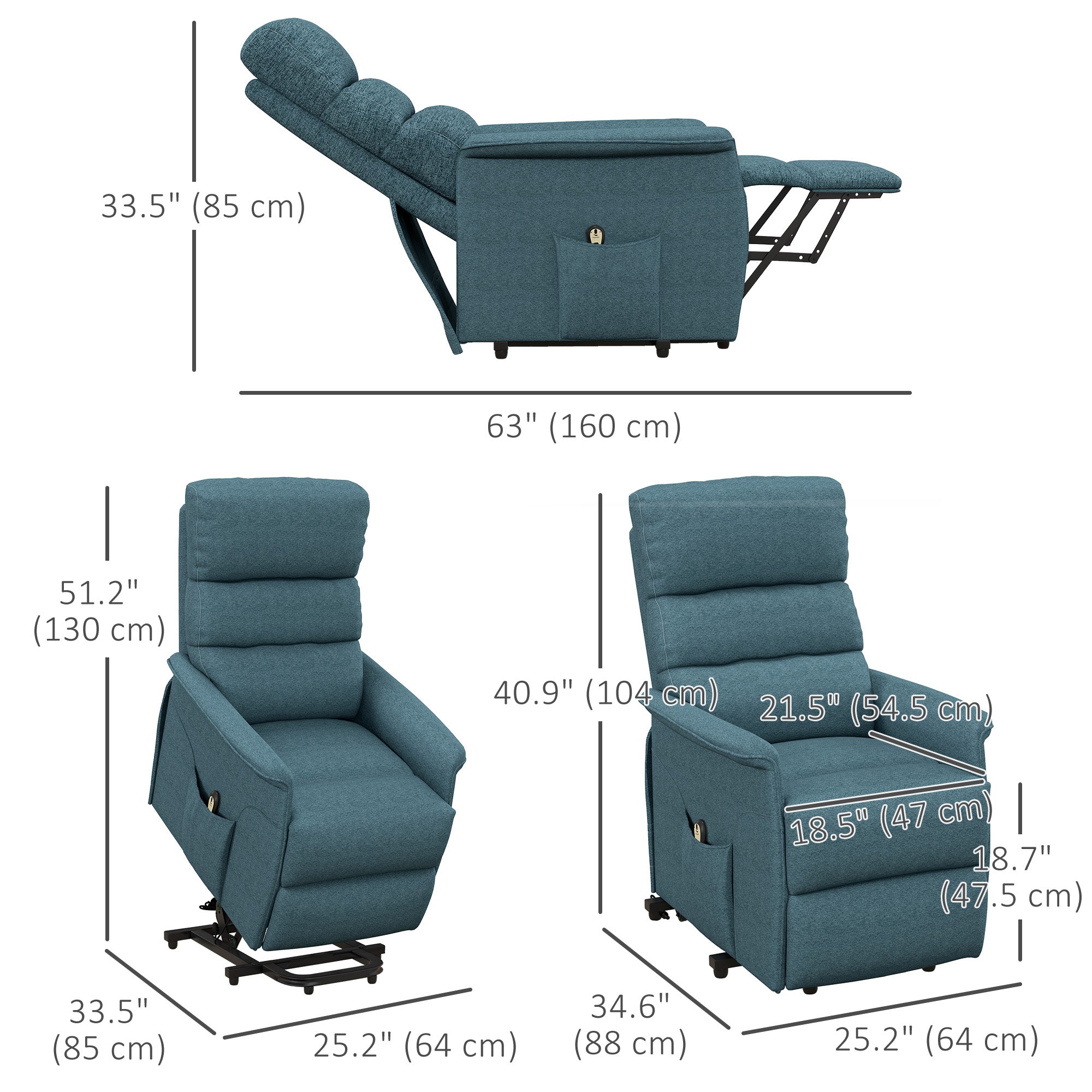 Power Lift Recliner Chair - Blue 264lb-DECOROLALA