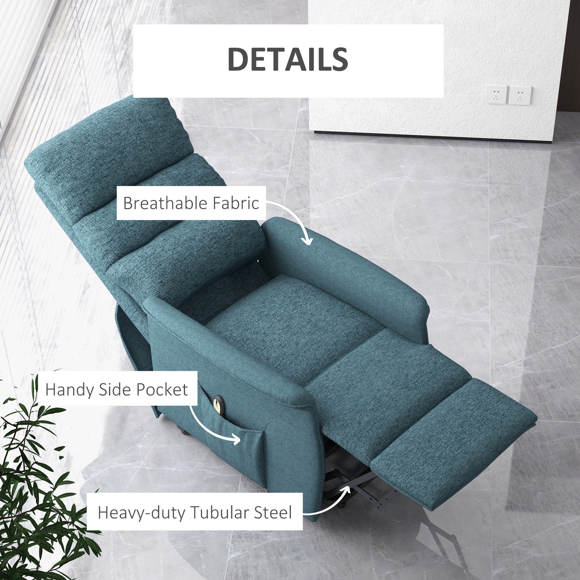 Power Lift Recliner Chair - Blue 264lb-DECOROLALA
