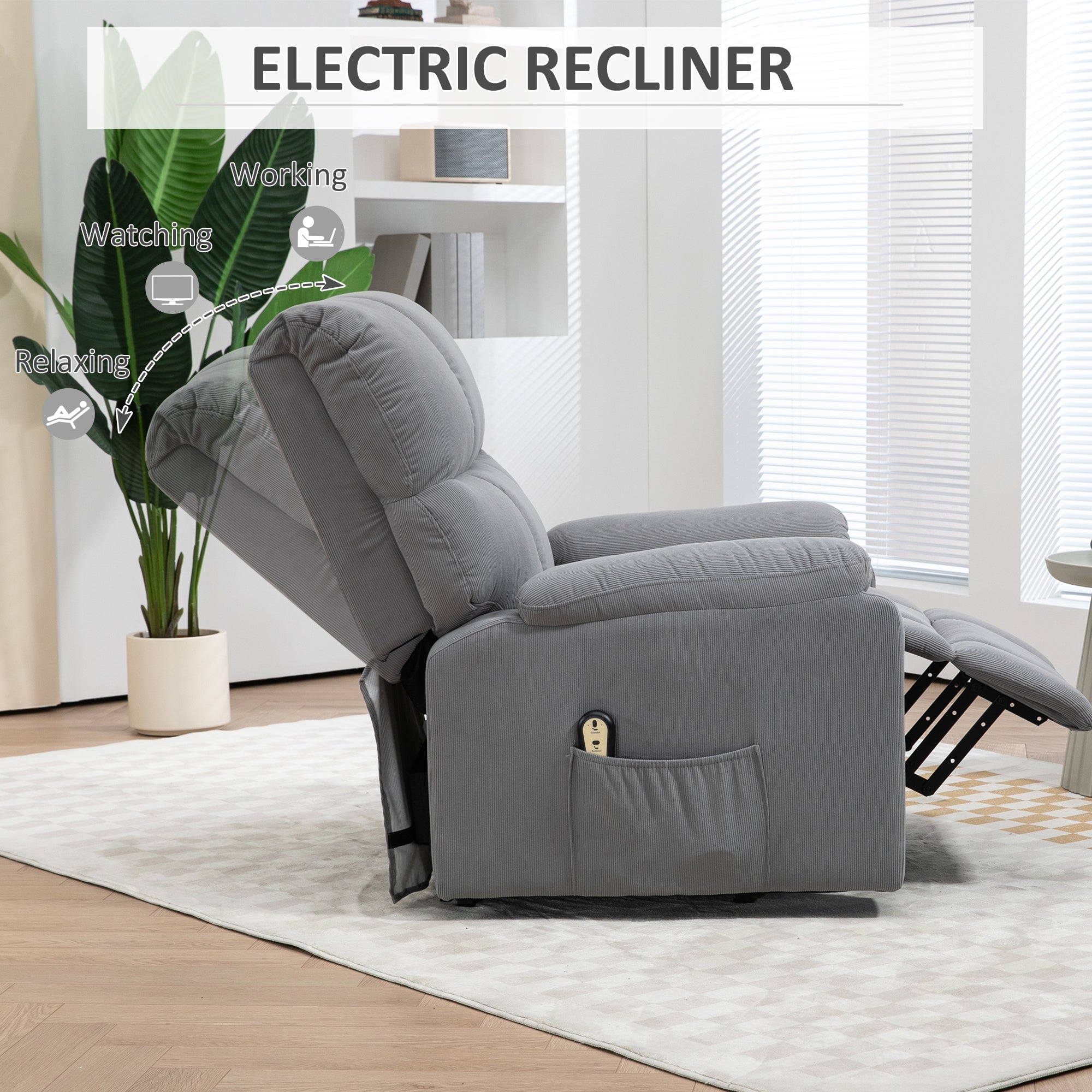 Power Lift Recliner Chair - Grey Corduroy-DECOROLALA