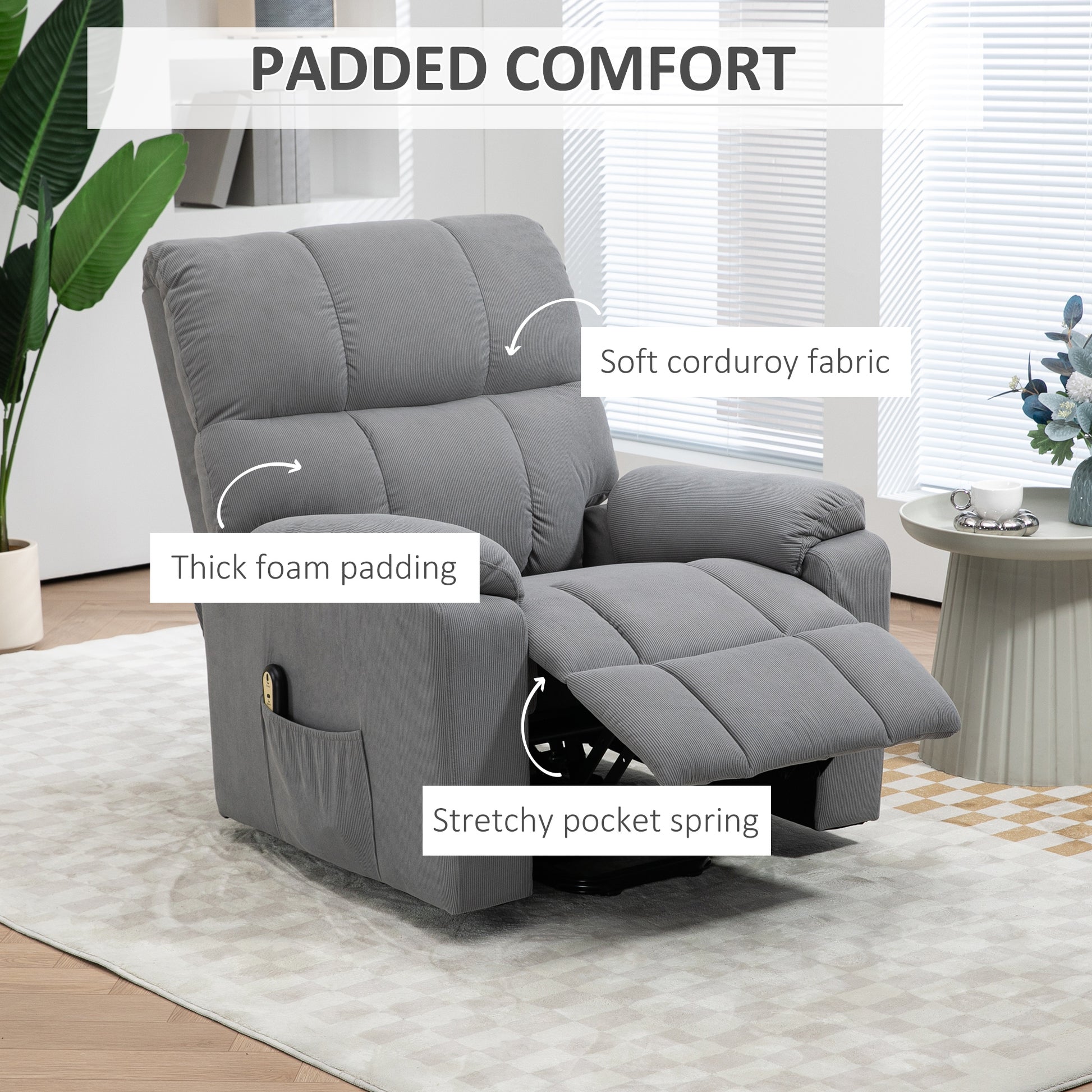 Power Lift Recliner Chair - Grey Corduroy-DECOROLALA