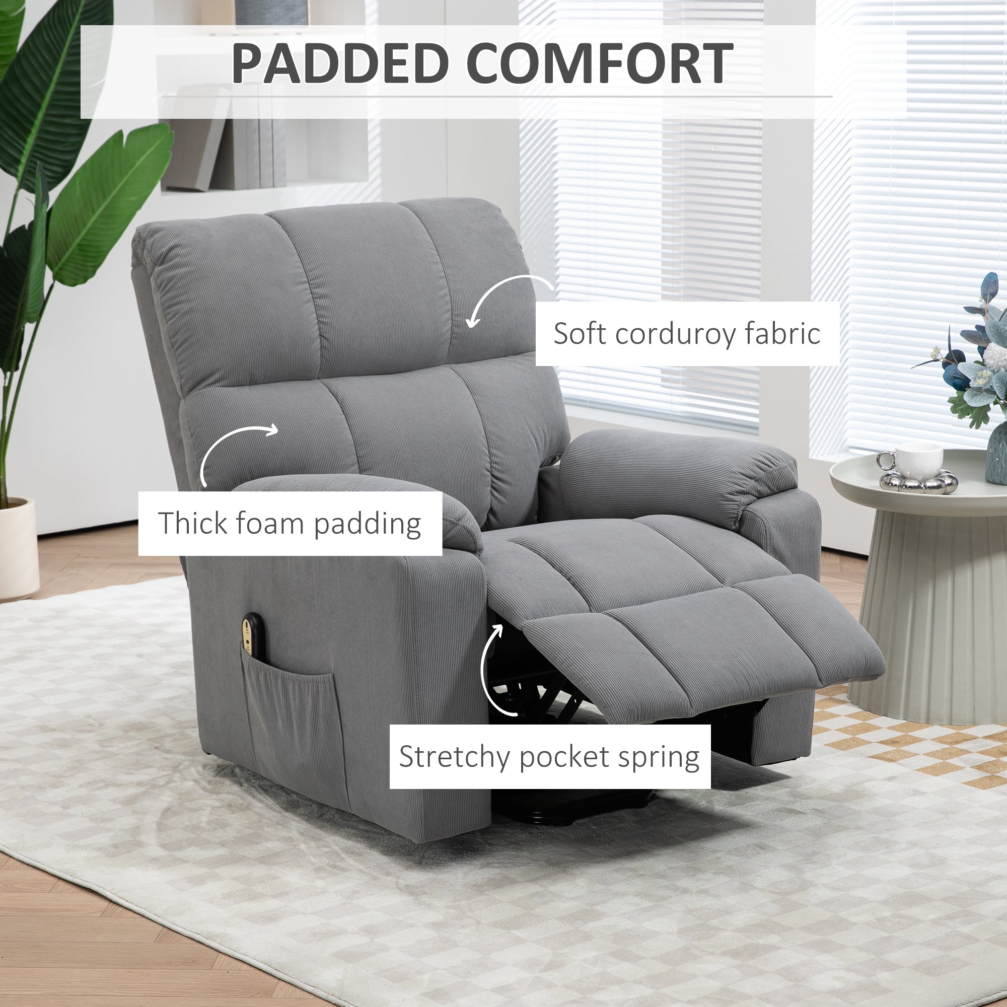 Power Lift Recliner Chair - Grey Corduroy-DECOROLALA