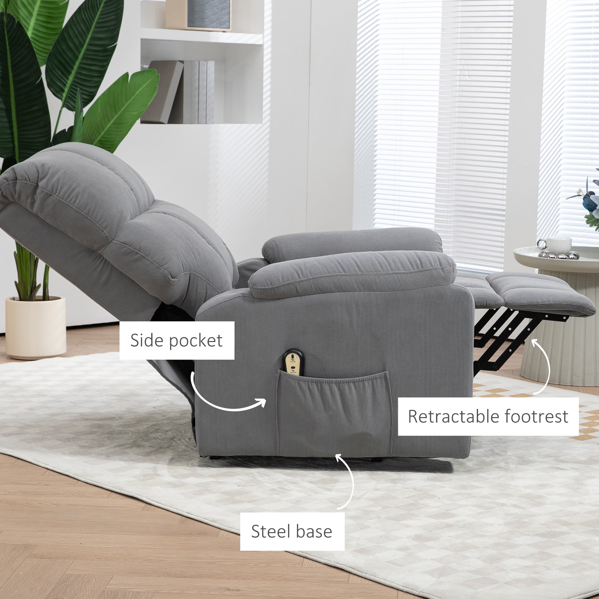 Power Lift Recliner Chair - Grey Corduroy-DECOROLALA