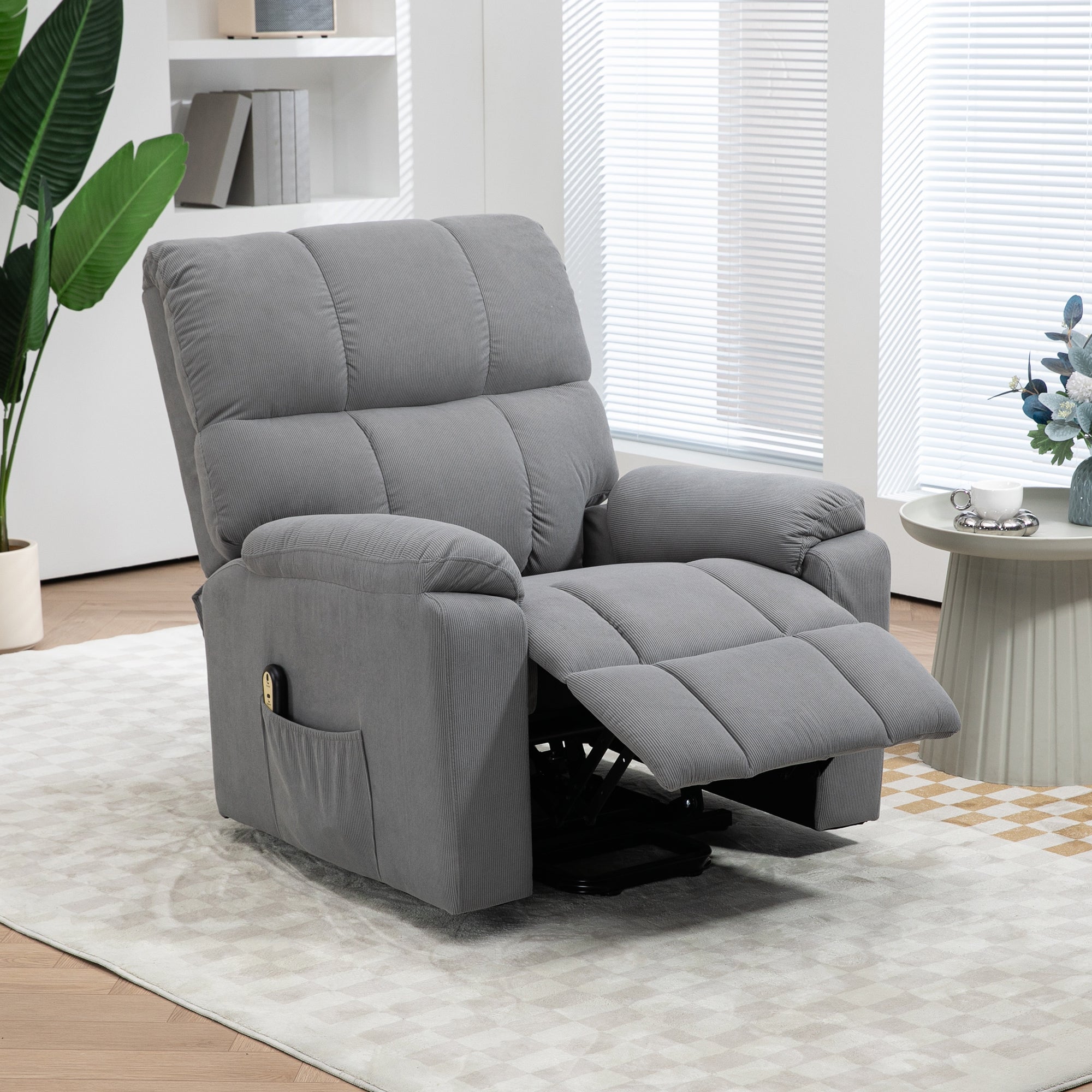 Power Lift Recliner Chair - Grey Corduroy-DECOROLALA
