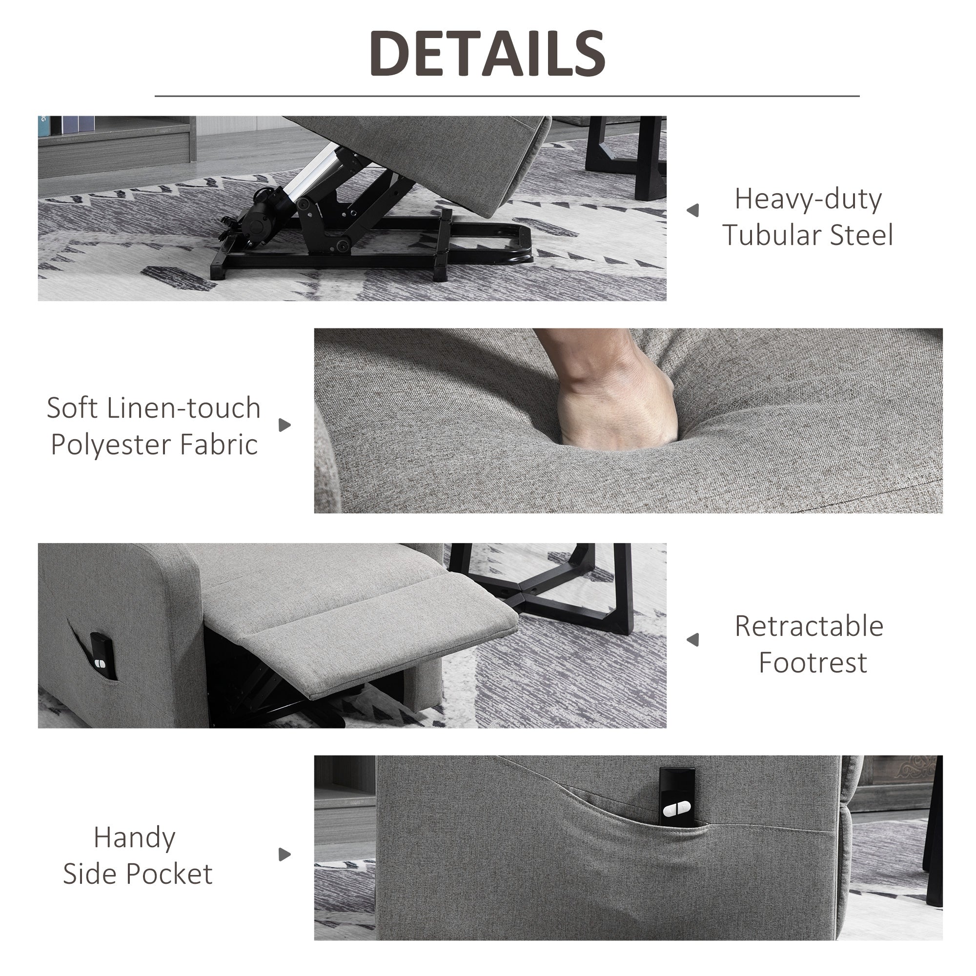 Power Lift Recliner Chair - Grey Fabric Remote Control Sofa with Side Pocket-DECOROLALA