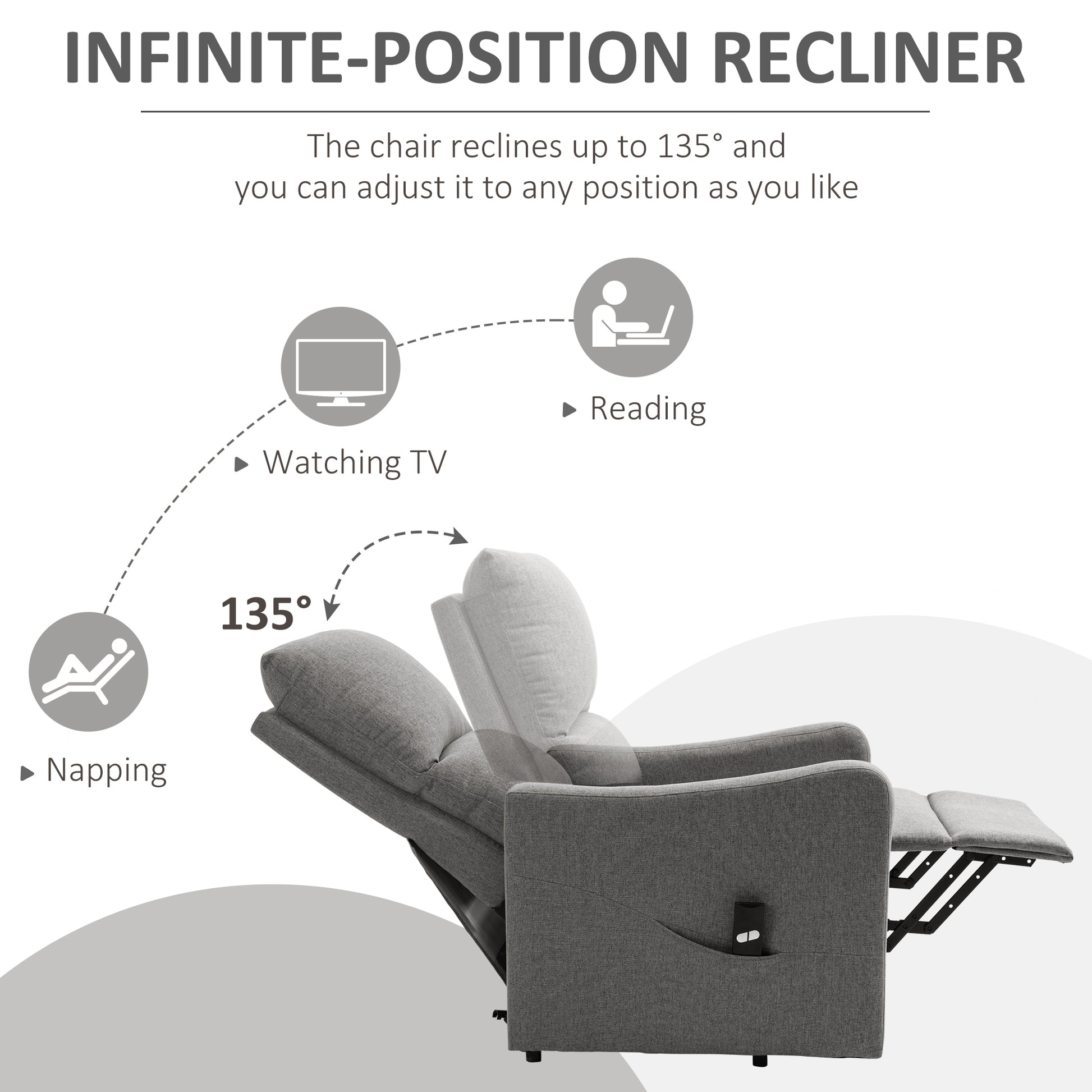 Power Lift Recliner Chair - Grey Fabric Remote Control Sofa with Side Pocket-DECOROLALA