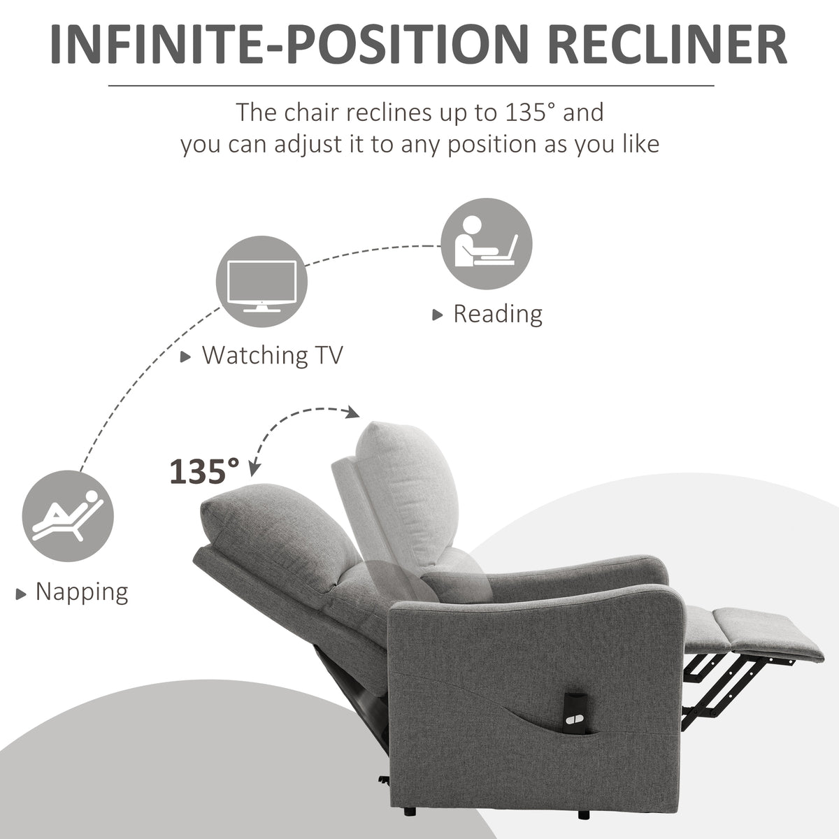 Power Lift Recliner Chair - Grey Fabric Remote Control Sofa with Side Pocket-DECOROLALA