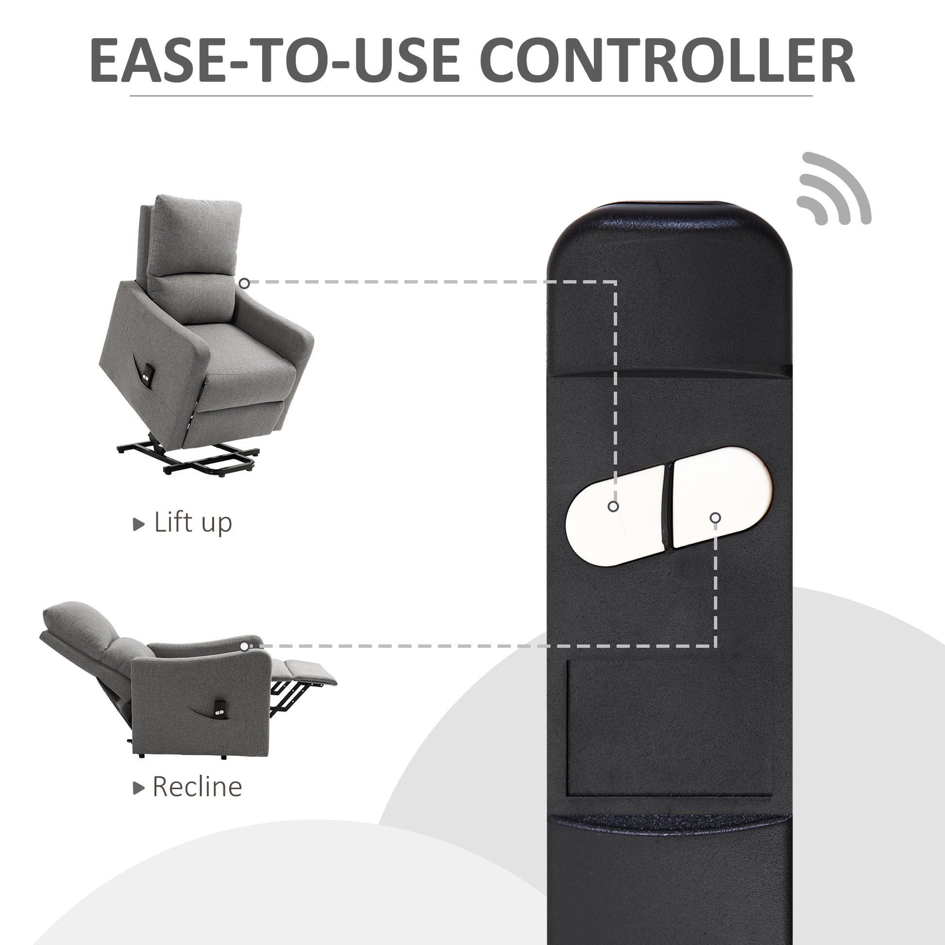 Power Lift Recliner Chair - Grey Fabric Remote Control Sofa with Side Pocket-DECOROLALA