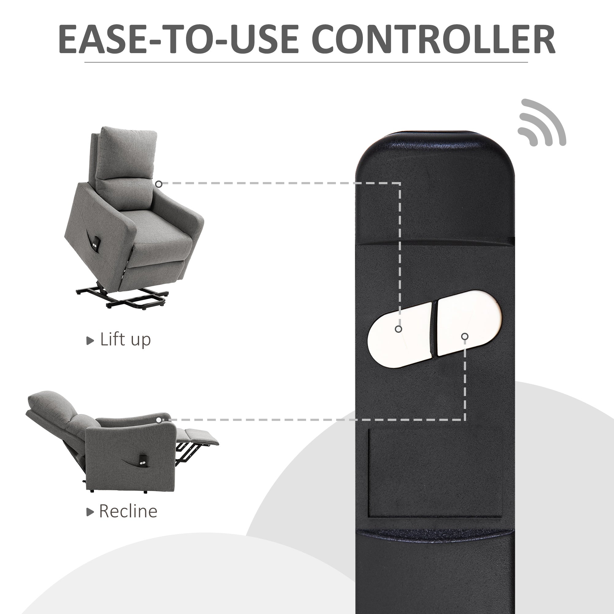 Power Lift Recliner Chair - Grey Fabric Remote Control Sofa with Side Pocket-DECOROLALA