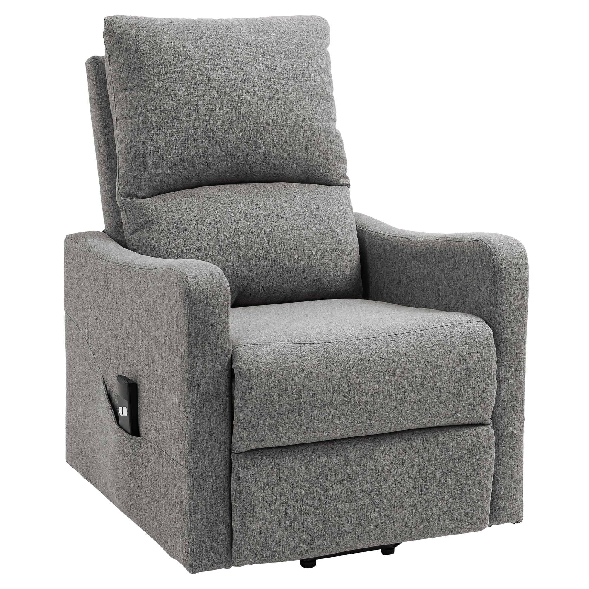 Power Lift Recliner Chair - Grey Fabric Remote Control Sofa with Side Pocket-DECOROLALA
