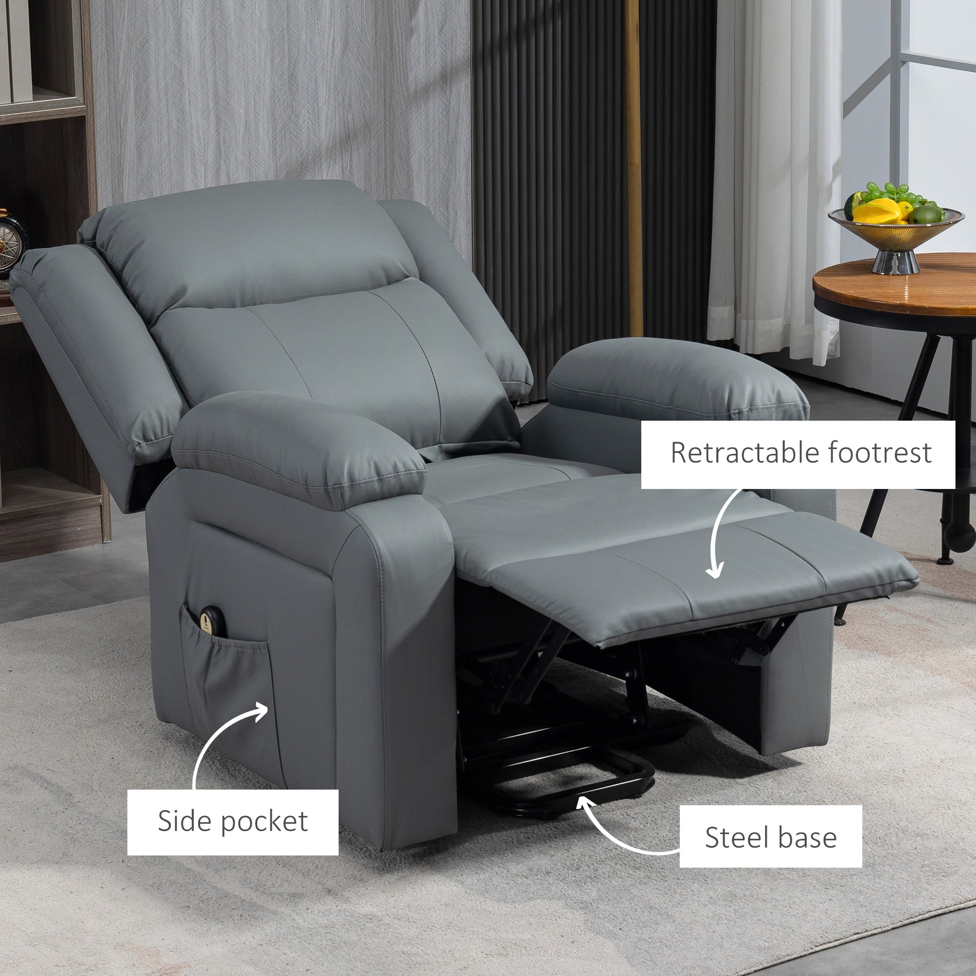 Power Lift Recliner Chair - Grey PU Leather-DECOROLALA