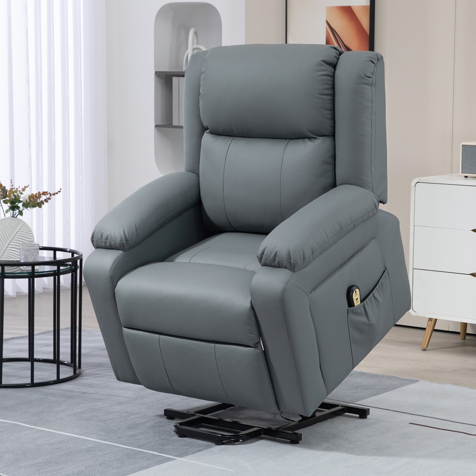 Power Lift Recliner Chair - Grey PU Leather-DECOROLALA