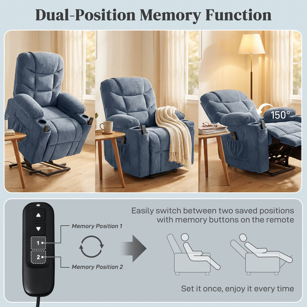 Power Lift Recliner Chair - Massage Blue-DECOROLALA