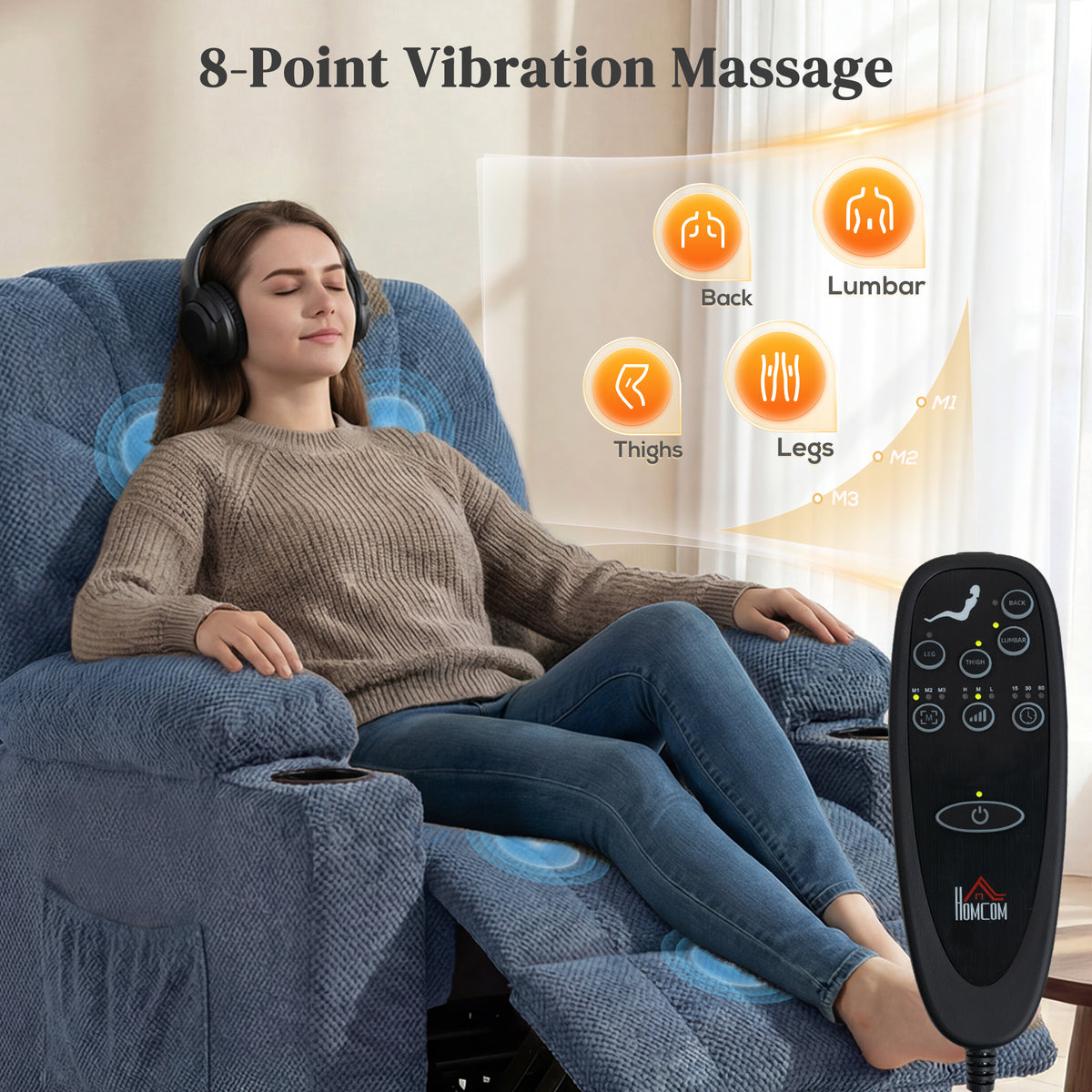 Power Lift Recliner Chair - Massage Blue-DECOROLALA