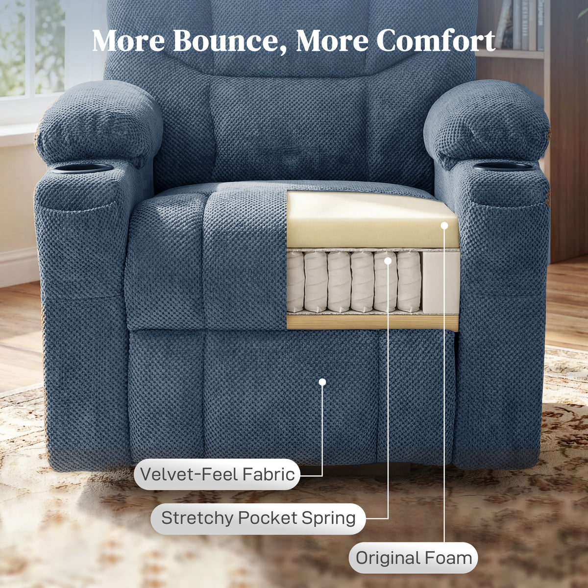 Power Lift Recliner Chair - Massage Blue-DECOROLALA