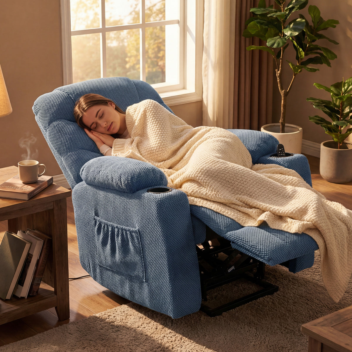 Power Lift Recliner Chair - Massage Blue-DECOROLALA